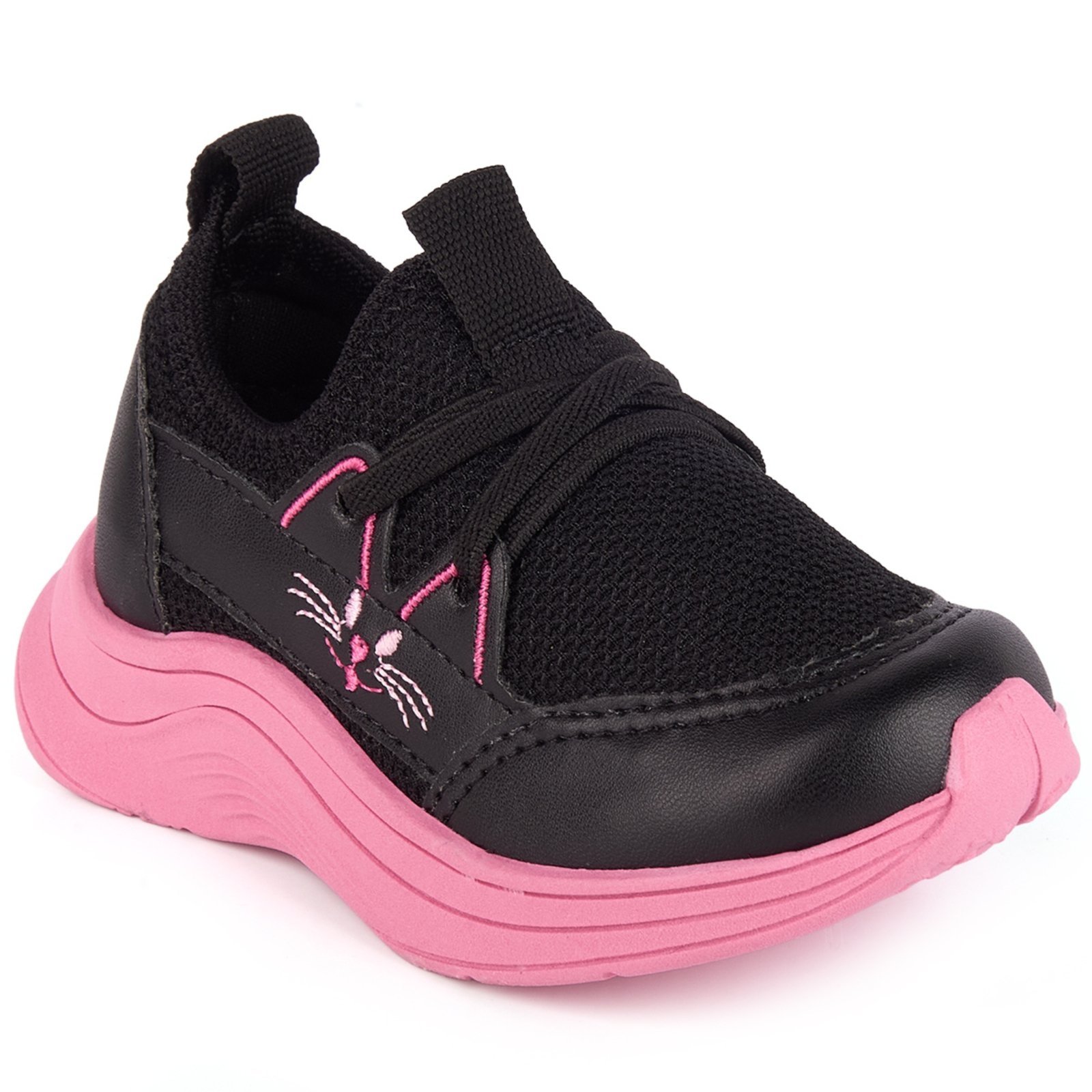 Infantil - Tênis B2A Calce Fácil Bordado Gatinho T004 Confortável preto pink