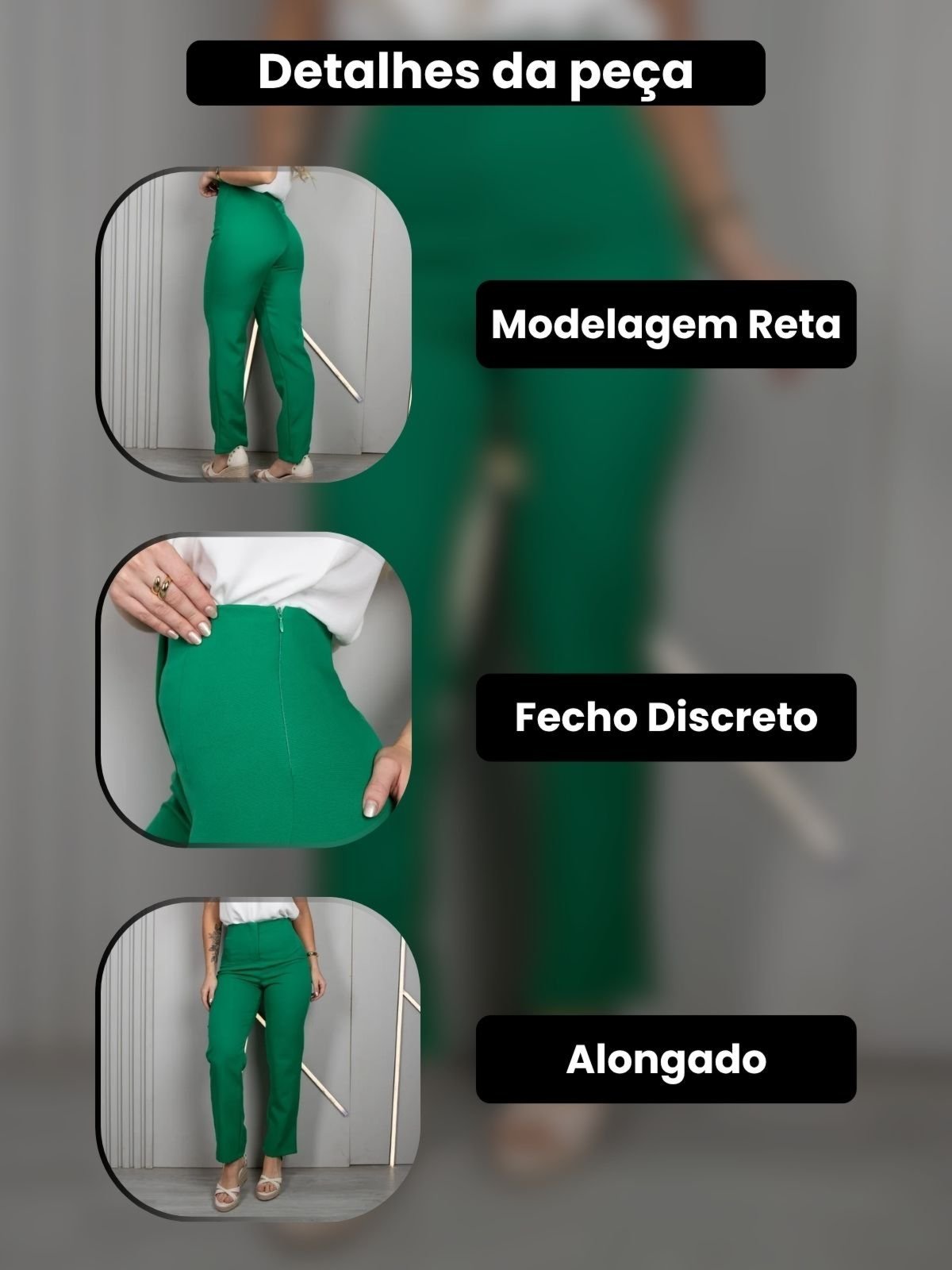Vista 3 Calça Feminina Alfaiataria Social Cintura Alta Reta Elegante Vicio Fatal verde Vicio Fatal verde
