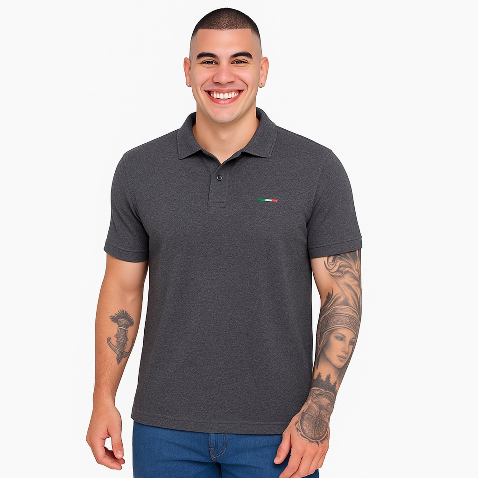 Camisa Polo FMF Masculina Básica Industrie Piquet no Estilo Tommy Bordado Itália Preto