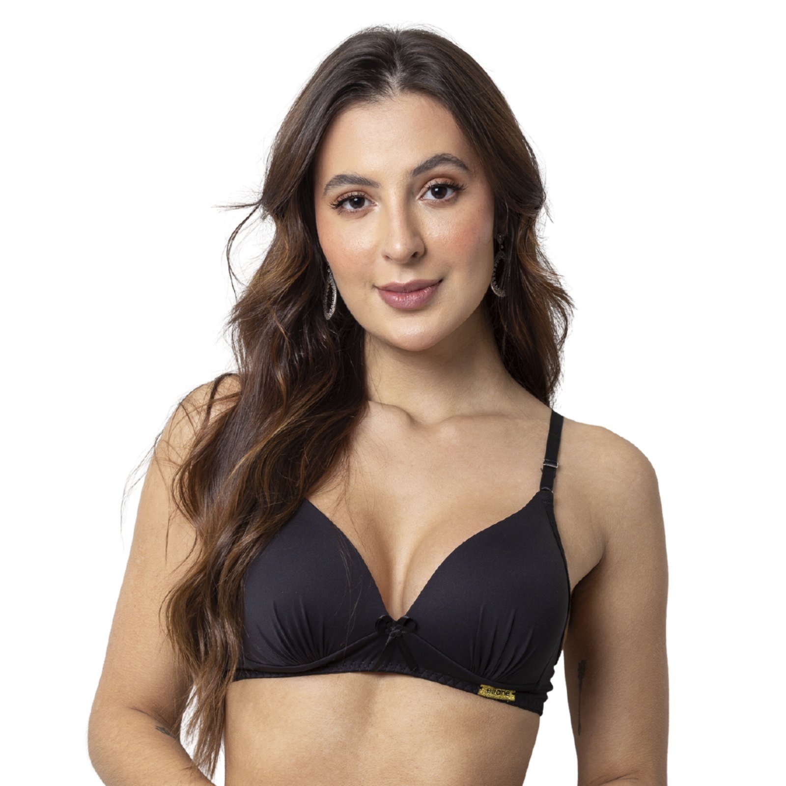 Sutiã Poliamida Gabi Lingerie Com Bojo Confort Básico Liso Reforçado Preto