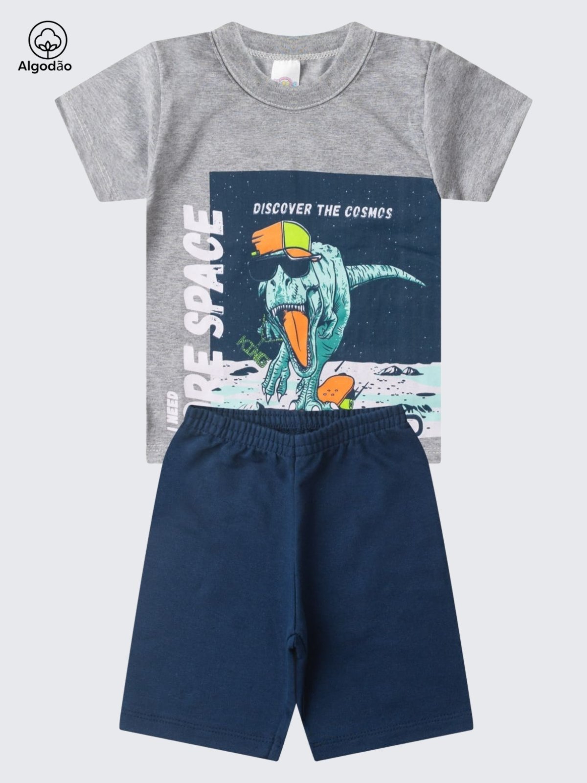 Vista 2 Infantil - Conjunto Masculino Meia Malha/Moletinho Dino Space ROSA AZUL KIDS cinza ROSA AZUL KIDS cinza