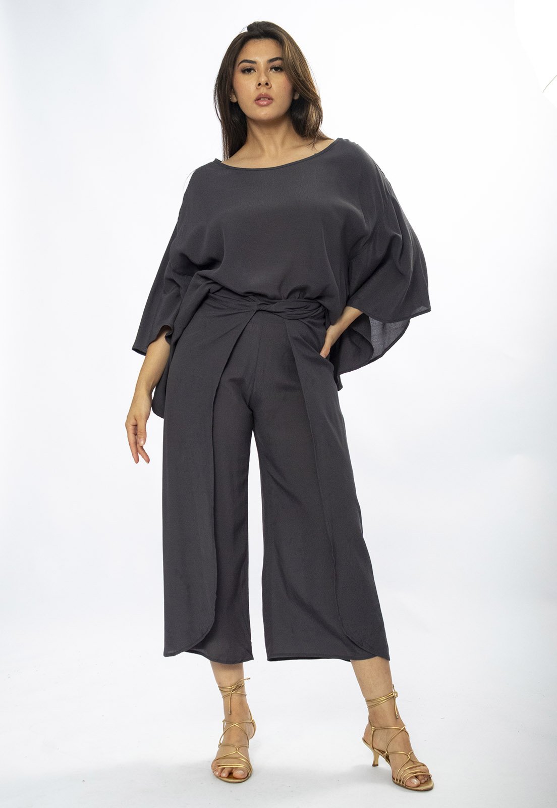 Calça Envelope Amazônia Vital Dueré Pantacourt Viscose Chumbo