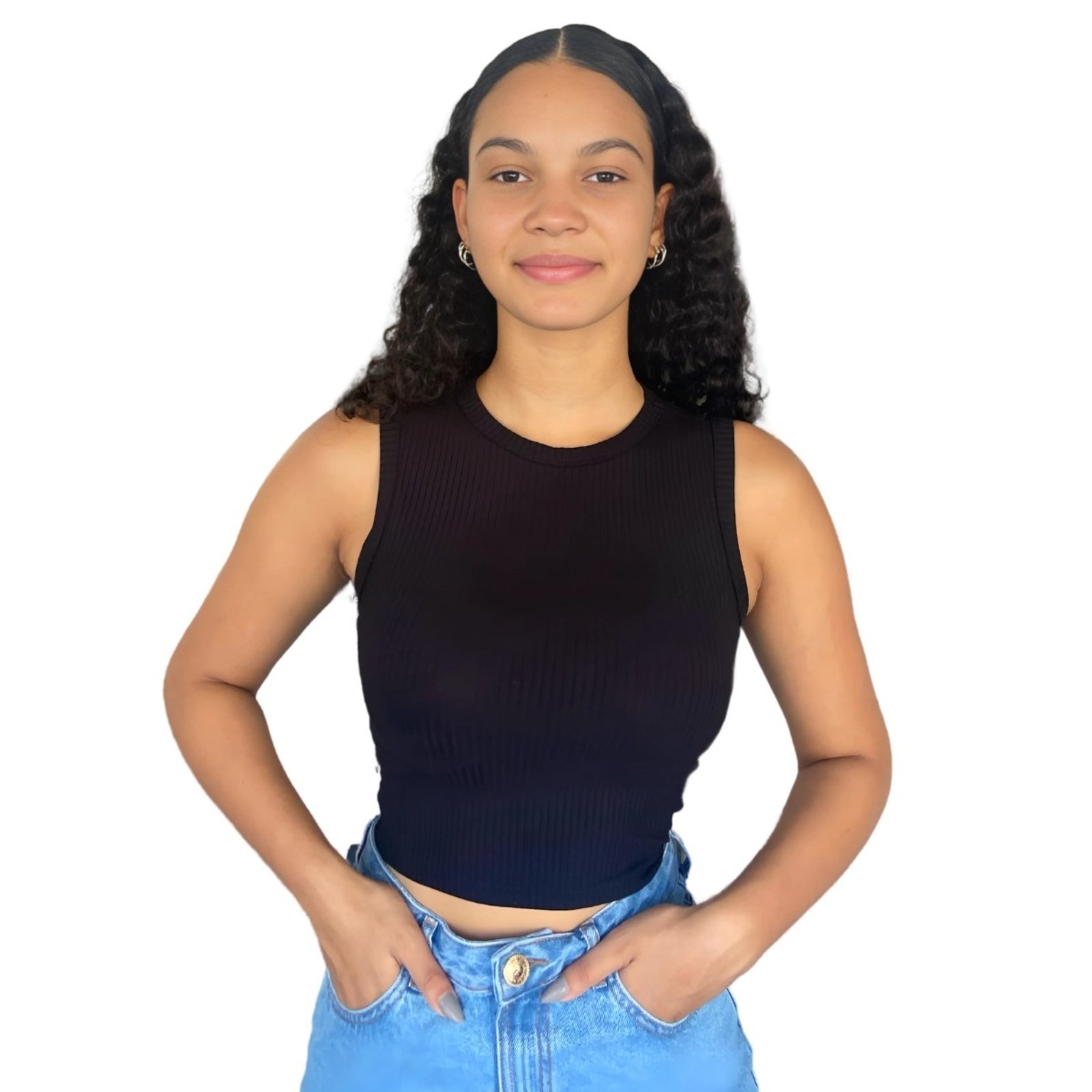 Blusa Feminina Regata Cropped Canelada Flor De Lis