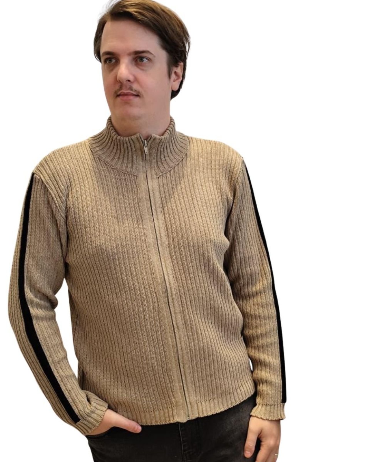 Casaco com Fecho Ziper Tomasini Tricot Bege