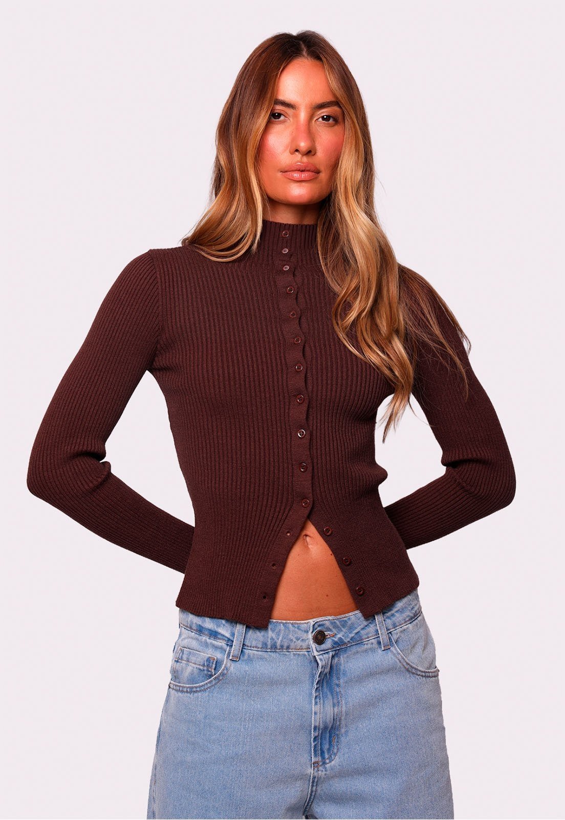 blusa de tricô gola alta marrom lola