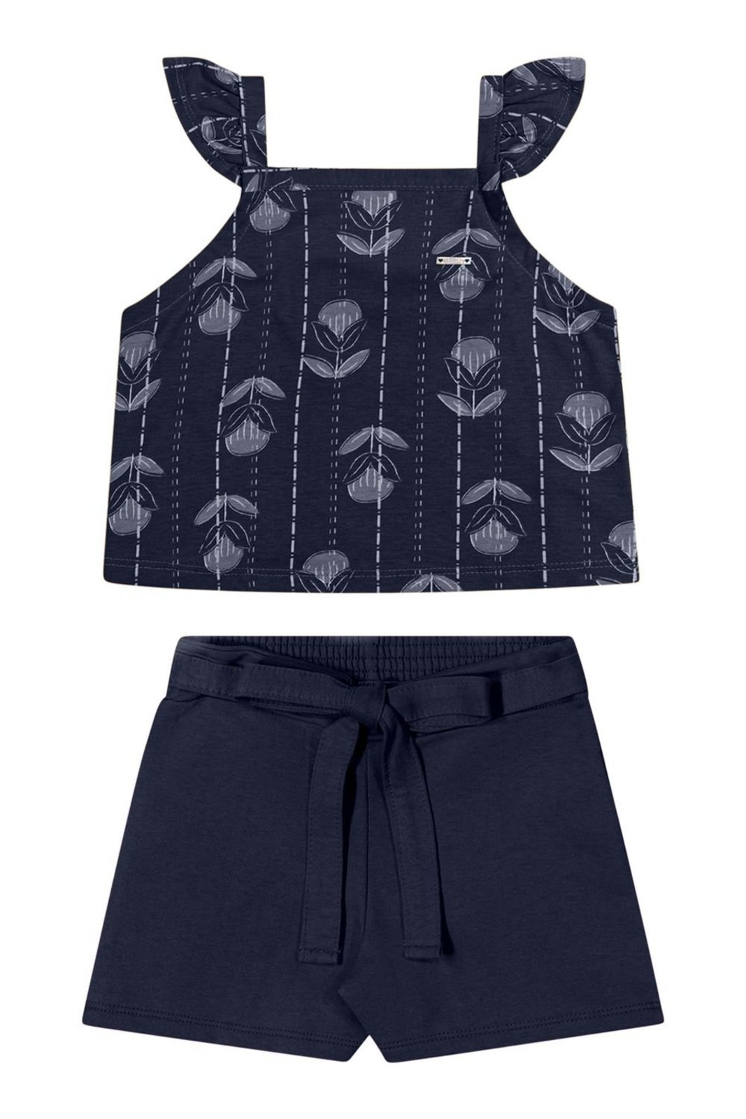 Infantil - Conjunto Menina Floral Com Babados Elian Azul