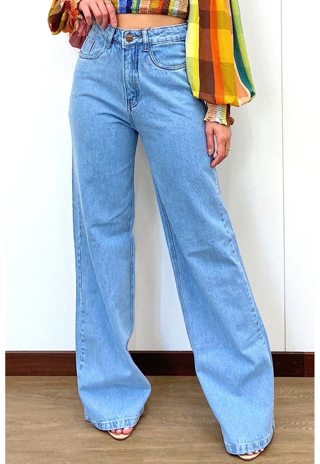 Calça Wide Leg Reta Marmorizada Gio