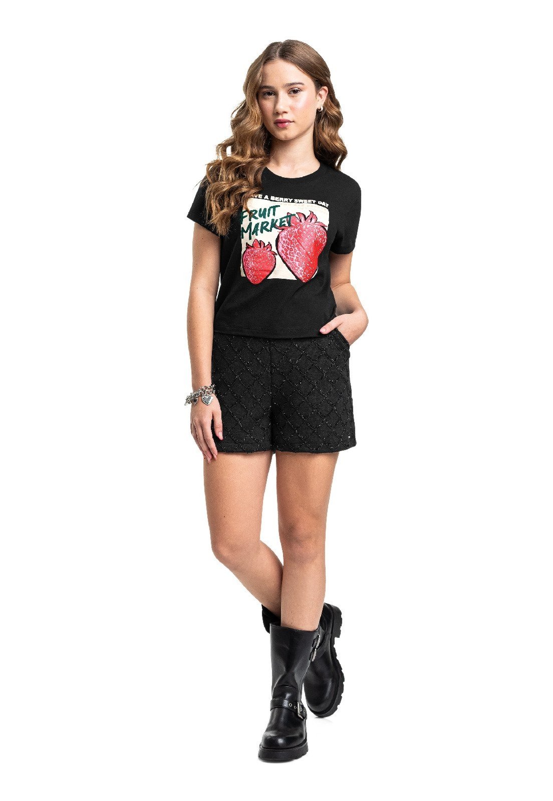 Infantil - Blusa Juvenil Fruit Market em Algodão Gloss Preto