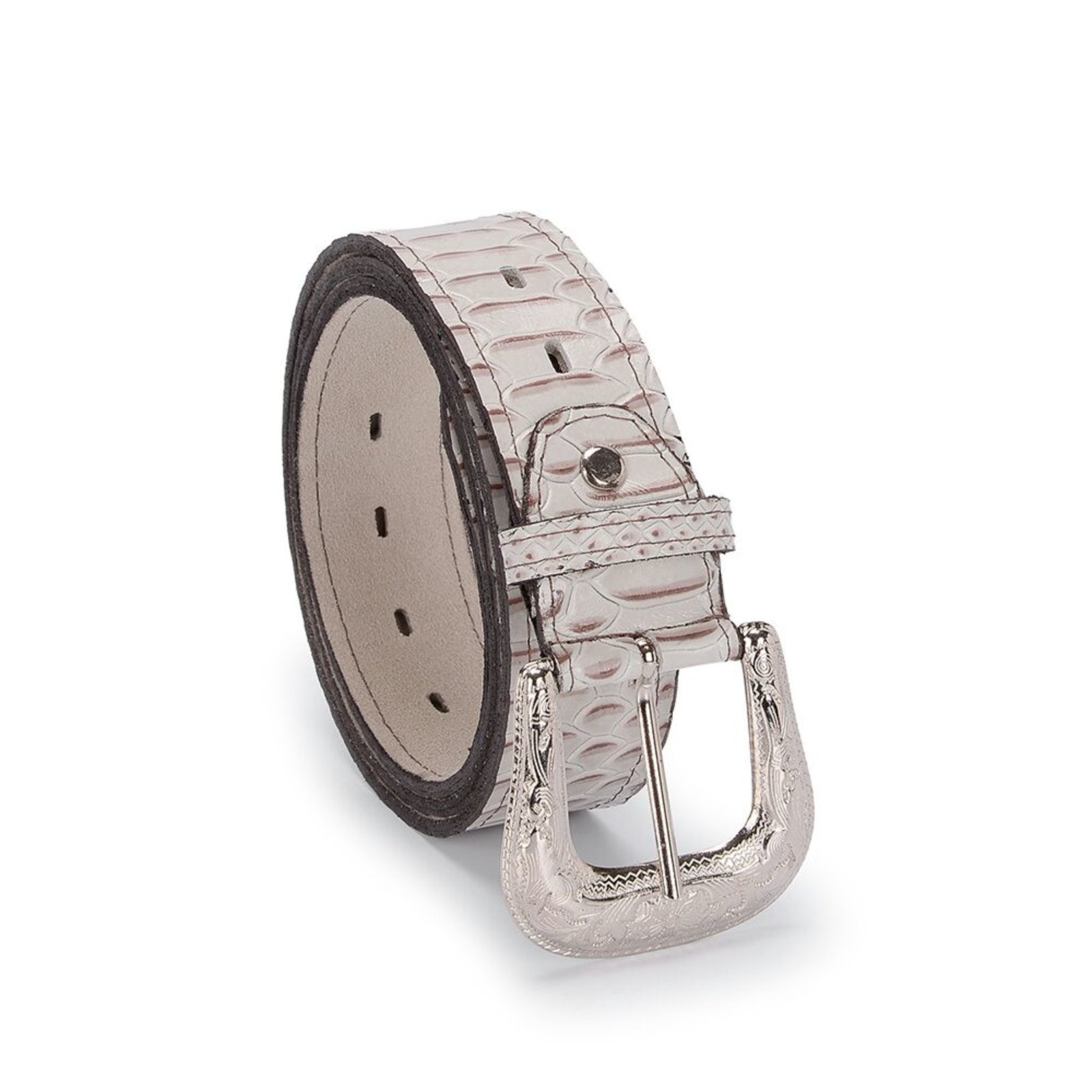 Vista 2 Cinto Country Masculino Couro Fivela Grande Couro de Cobra Anaconda 203 Schiareli branco