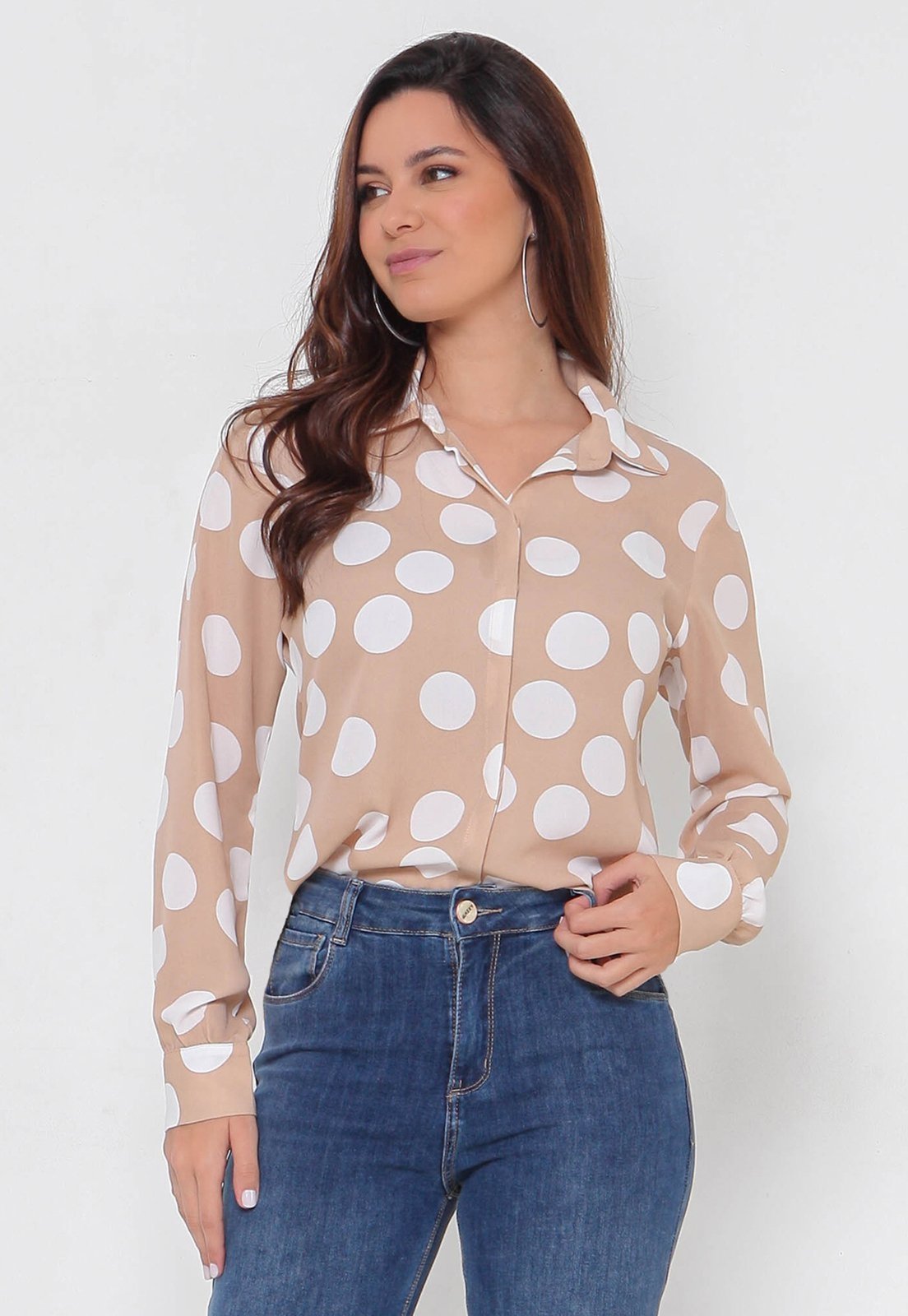 Camisa Intens Manga Longa Crepe Poá
