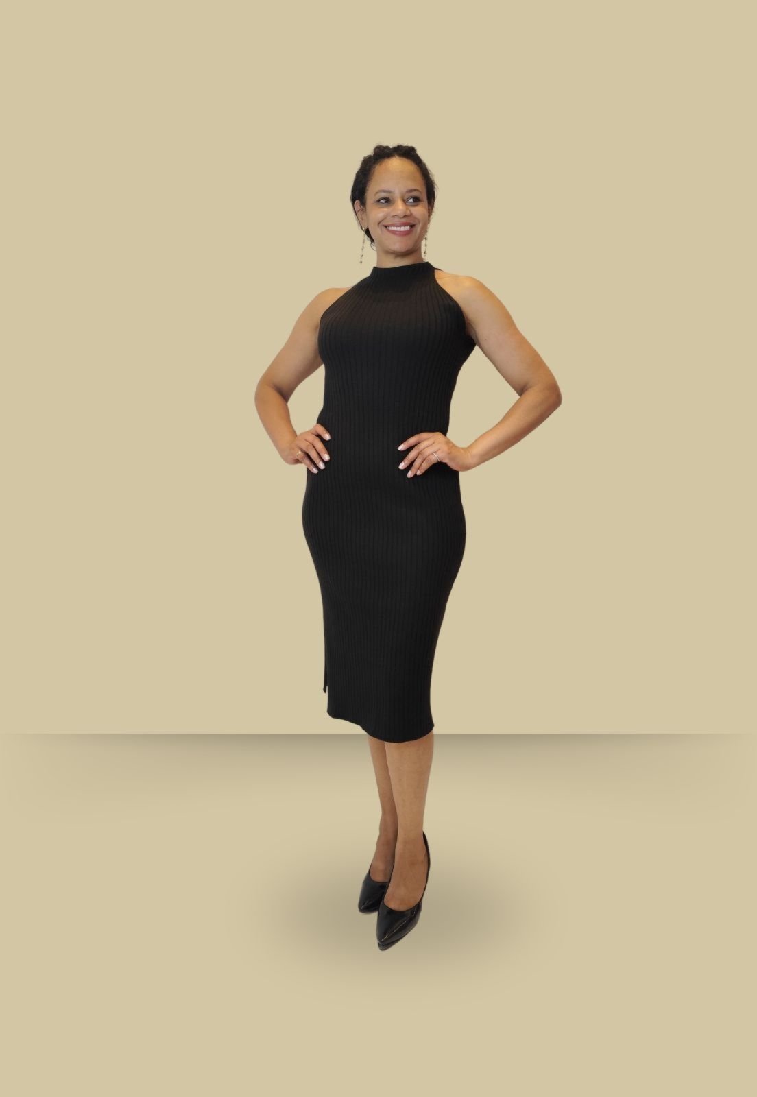 Vestido Canelado Tomasini Tricot Halter Preto