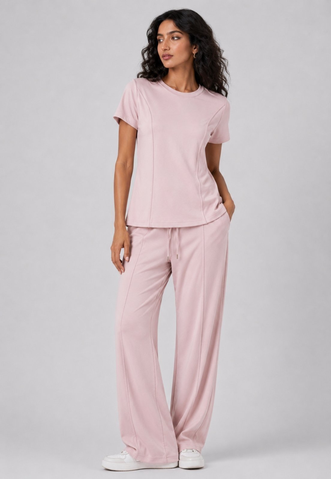 Conjunto Calça Pantalona e Blusa Com Recorte Moletinho Light Salvatore Rosa