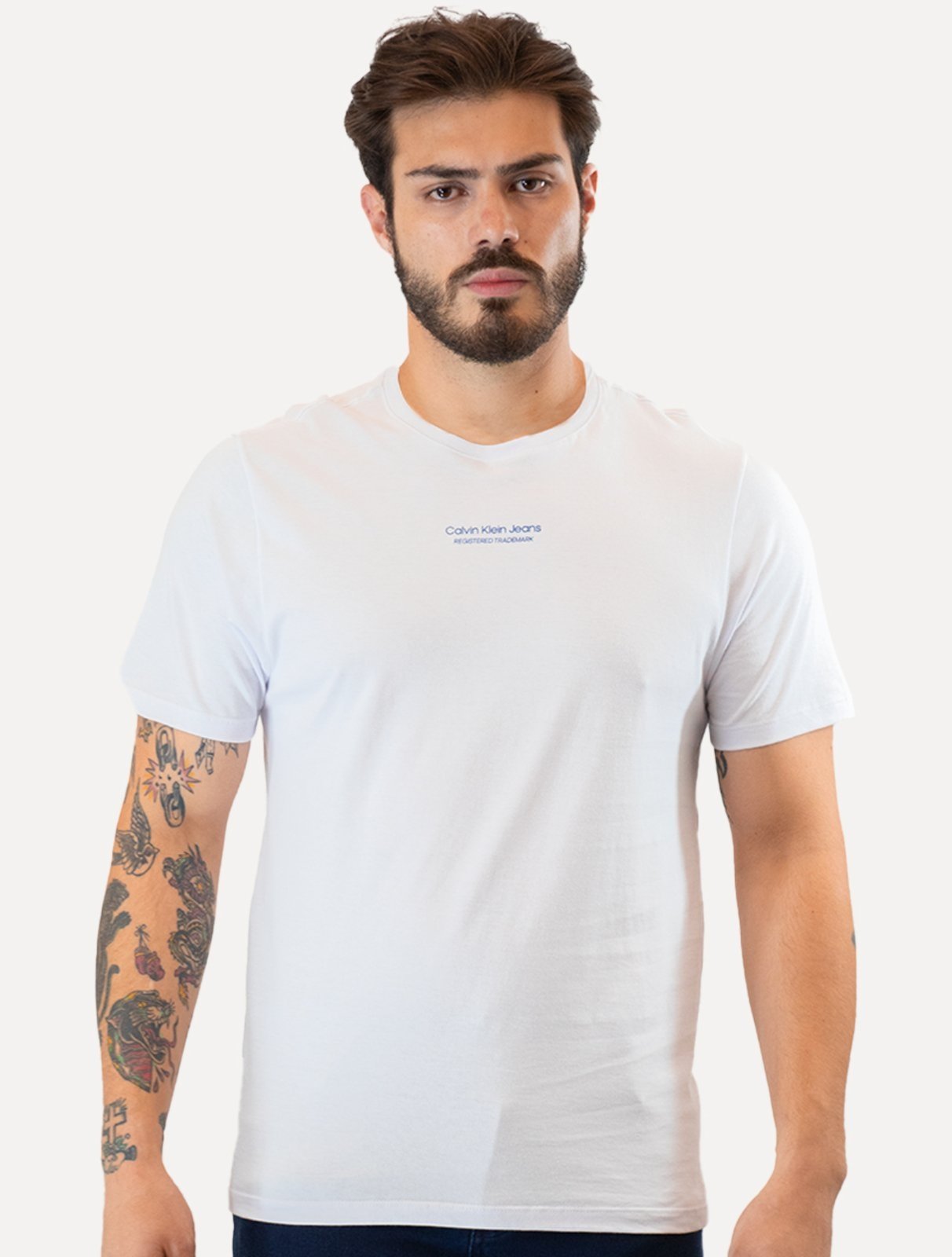 Camiseta Calvin Klein Jeans Masculina Micrologo Registered Branca