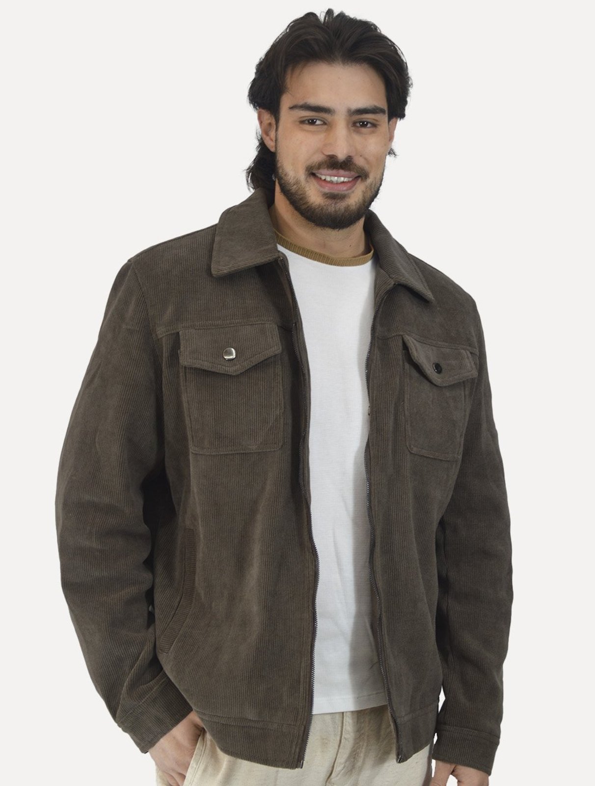 Jaqueta Dixen Masculina Cotelê Canelada Pockets FullZip Marrom