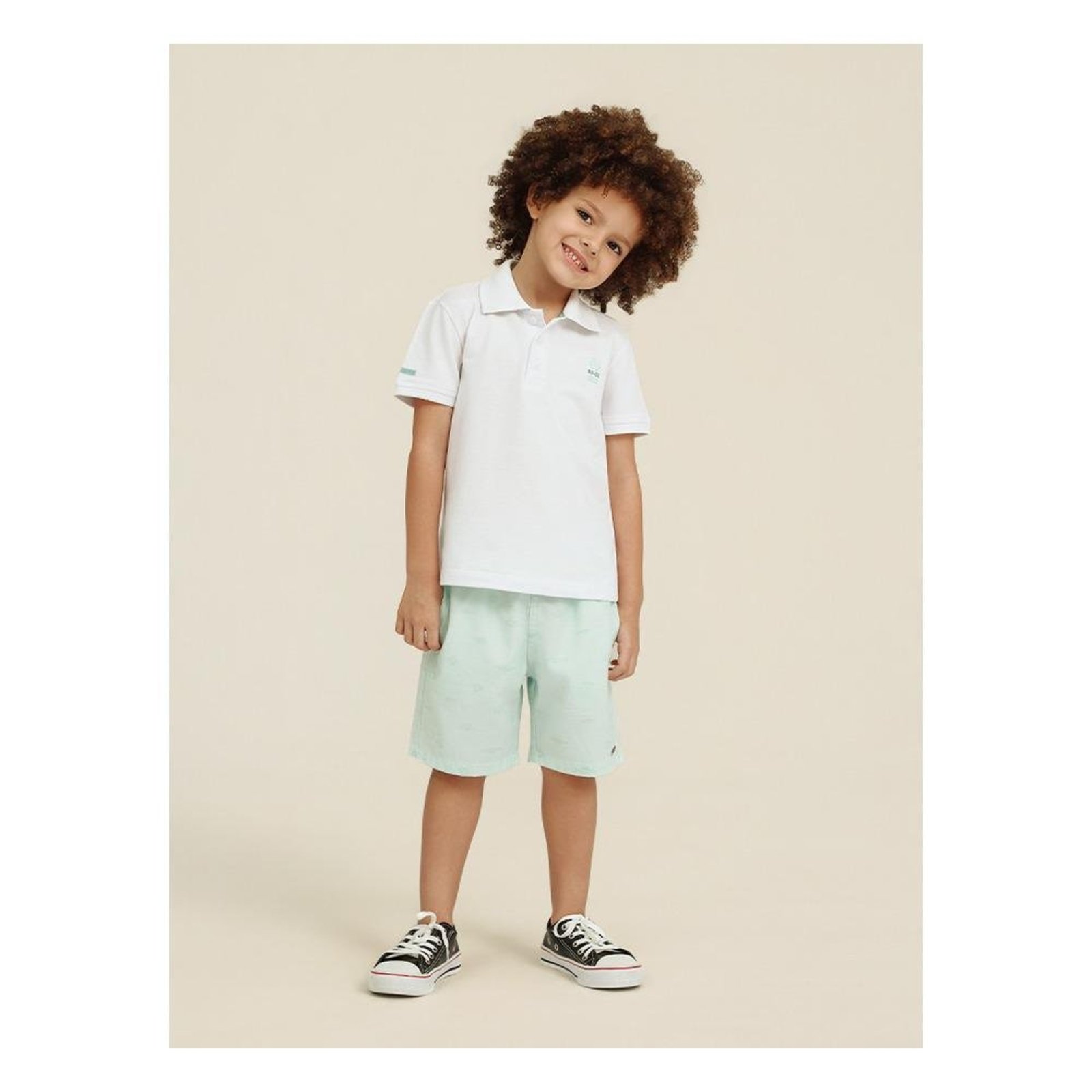 Infantil - Conjunto de Camisa Polo e Bermuda Casual Banana Danger 10 Off-white