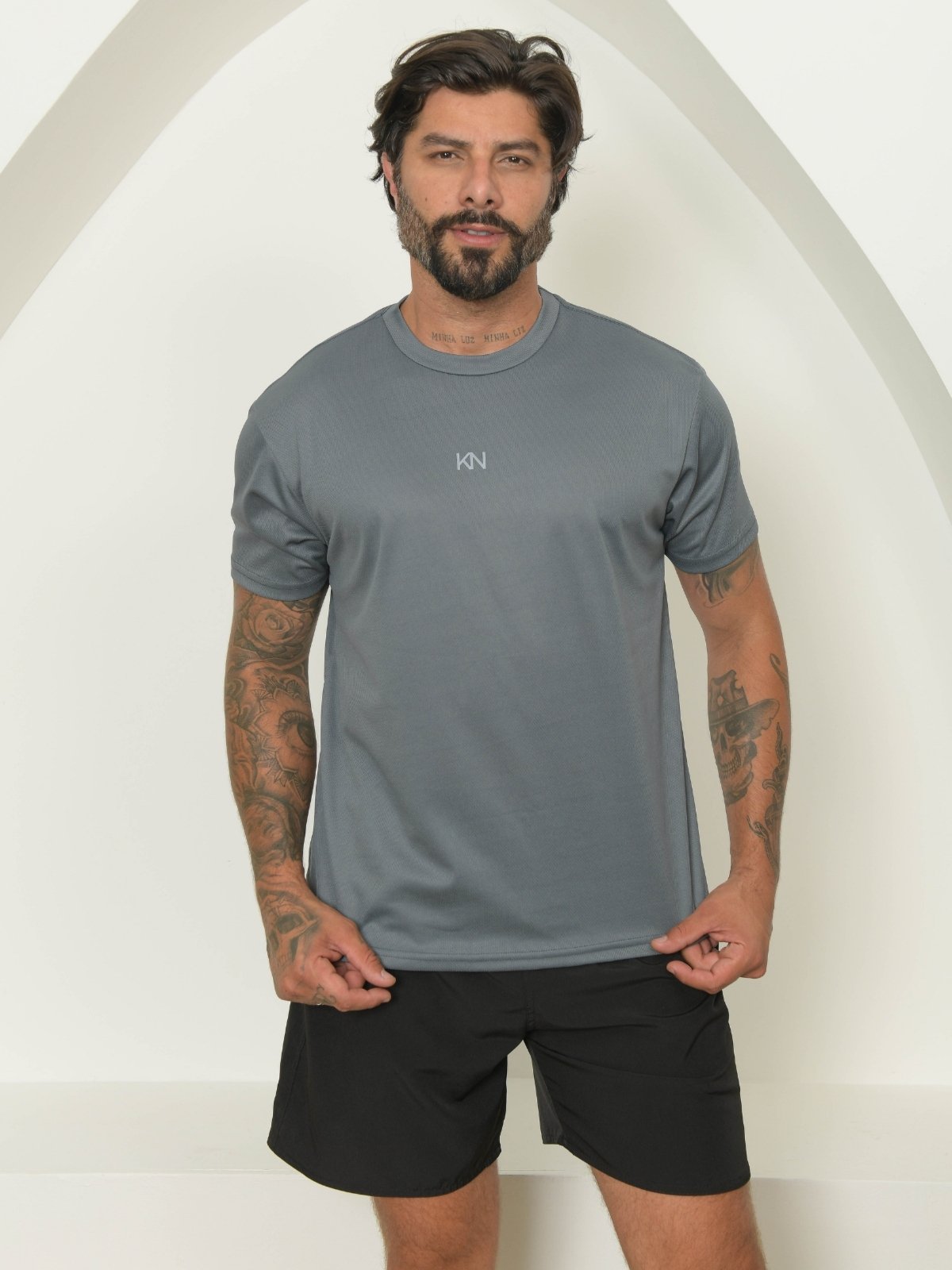Camiseta Dry-Fit Masculina Cinza Manga Curta para Esportes