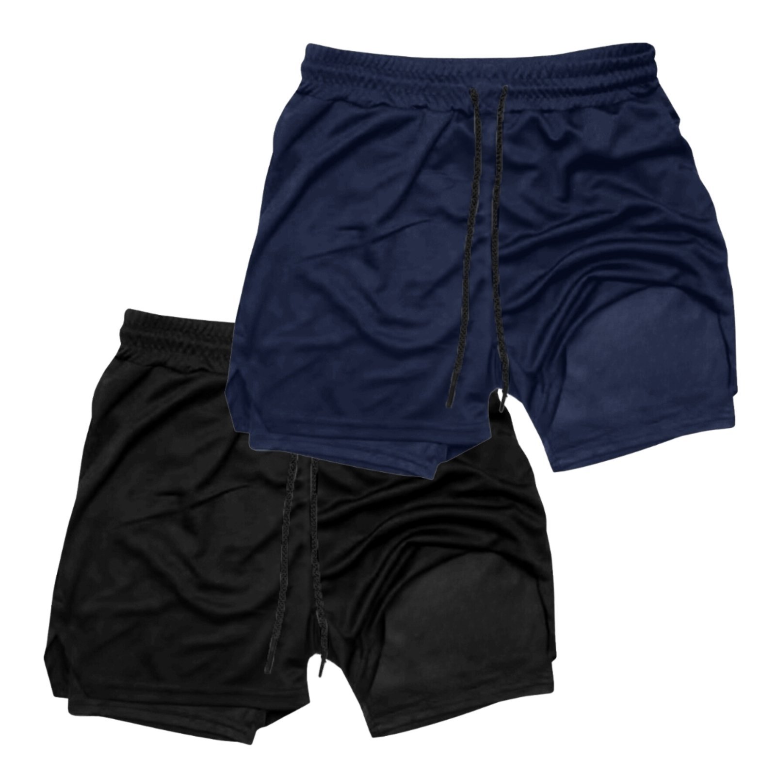 Kit 2 Shorts Treino Dry Térmico 2 em 1 com Bolso para Cel. e Porta-Toalha Calção Fitness Academia