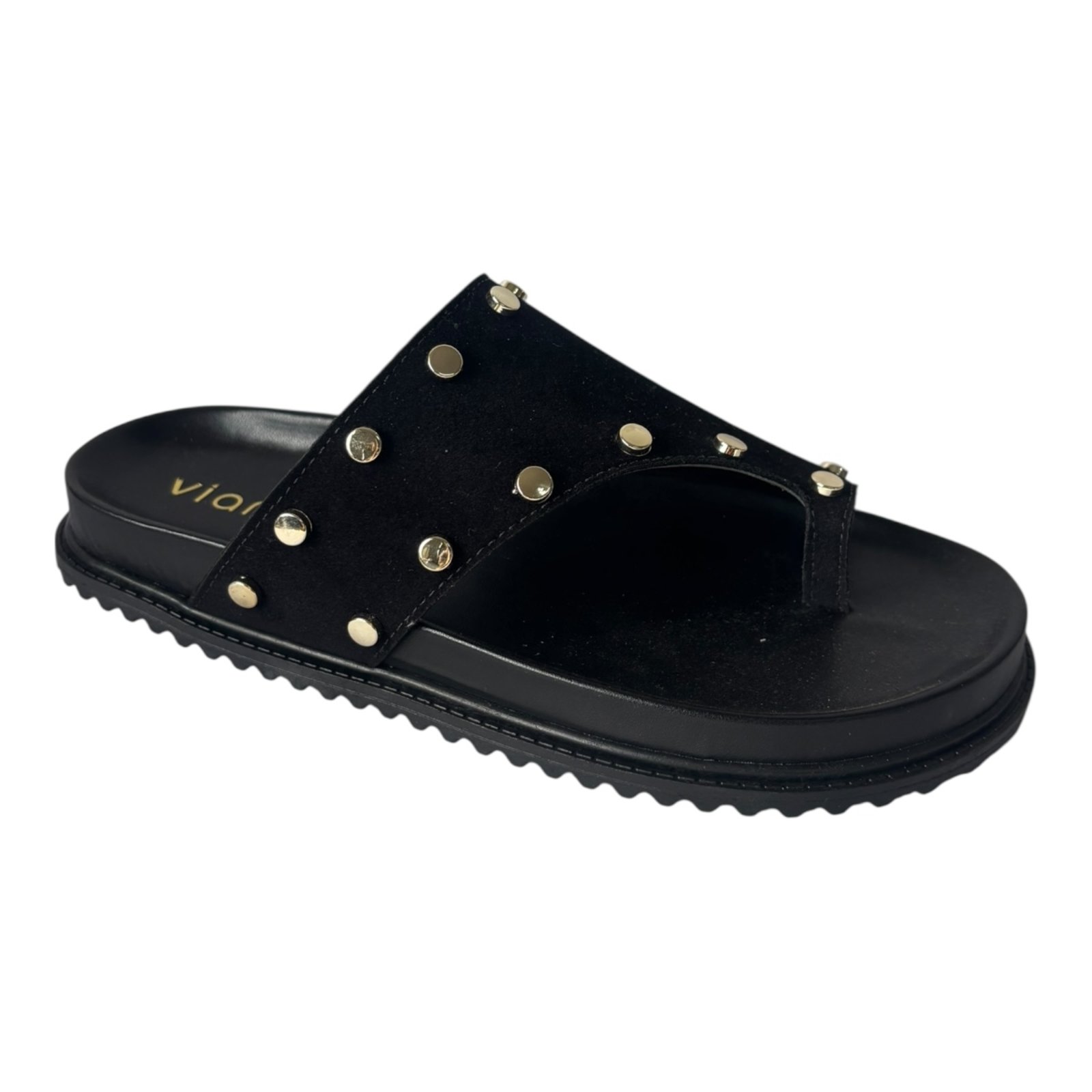 Sandália Flatform Papete Vianza Dedo Camurça Aplicação Preto