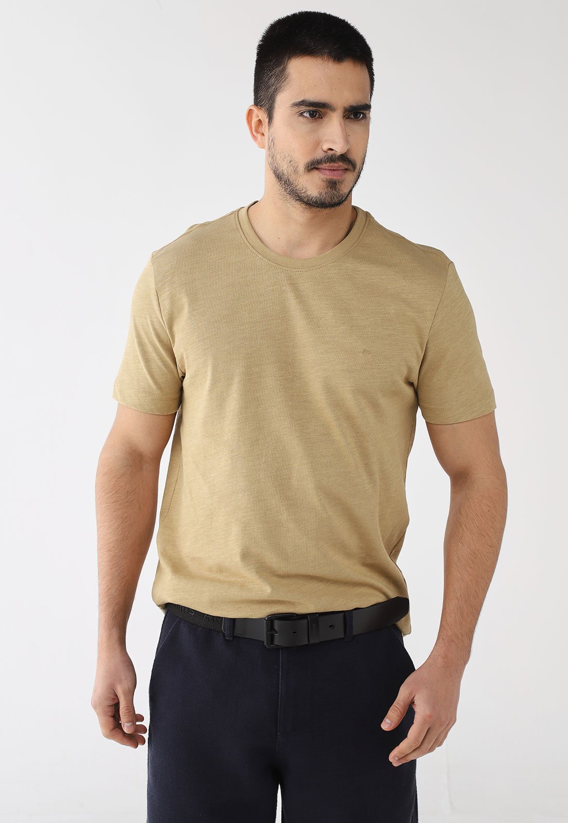 Camiseta Masculina Aramis Logo Bordado Bege