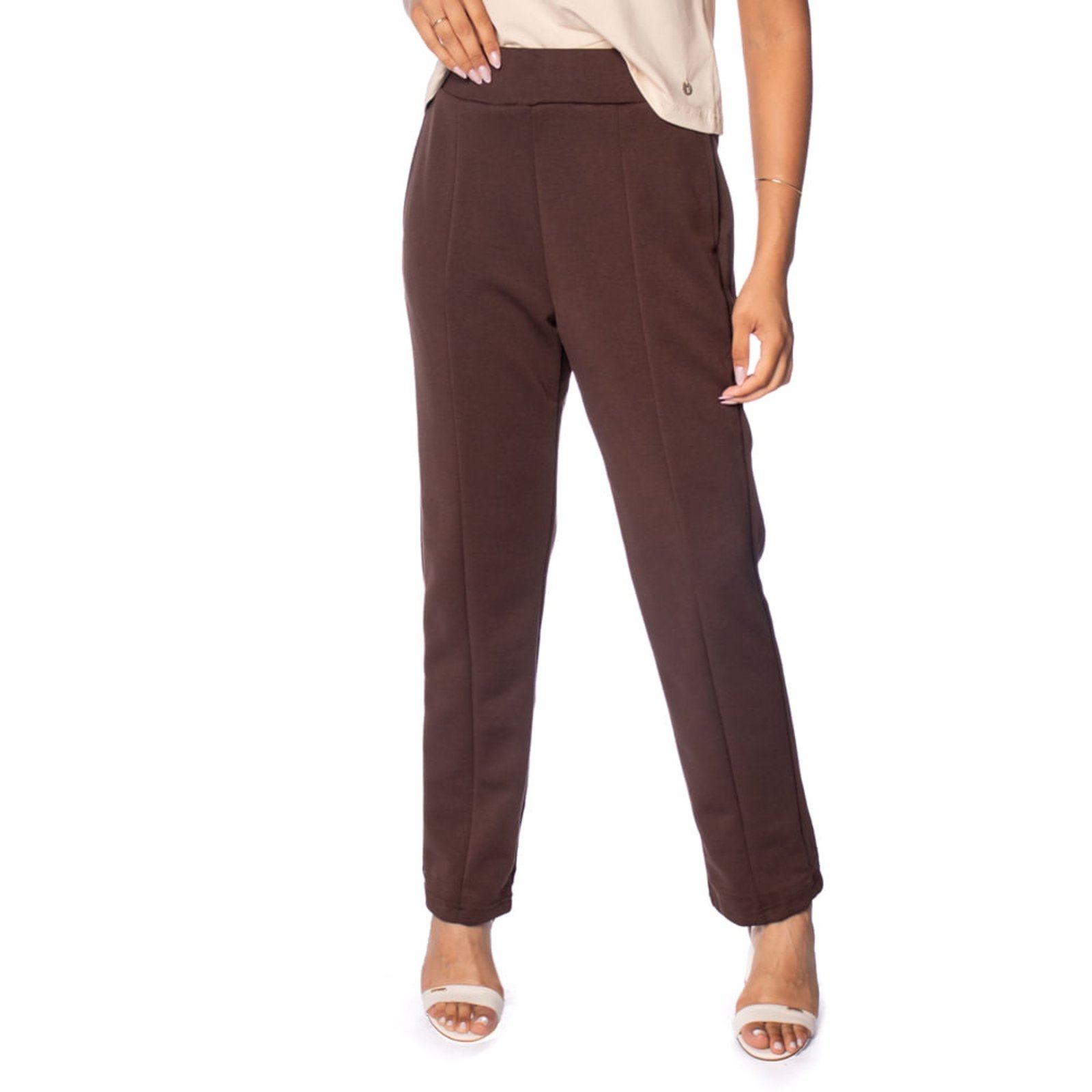 Vista 2 Calça Feminina Pellini Reta Cintura Alta café Pellini café