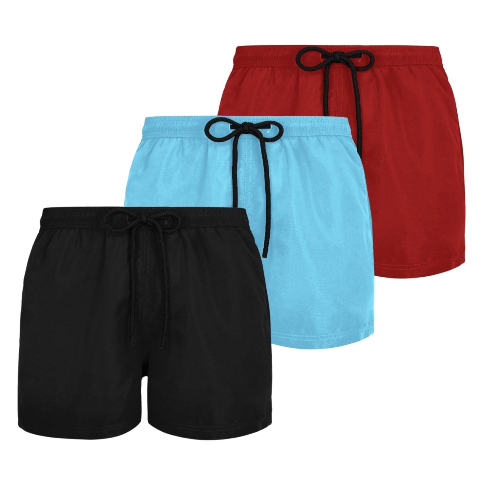 Vista 2 Kit 3 Short Bermuda Masculina Plus Size Moda Praia Calor Verão G1 G2 Liso Relaxado preto Relaxado preto