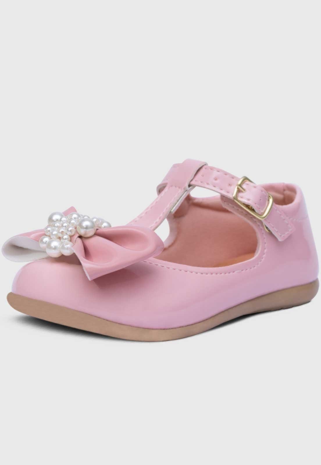 Infantil – Sapatilha Salomé Menina Laço Pérola Rosa