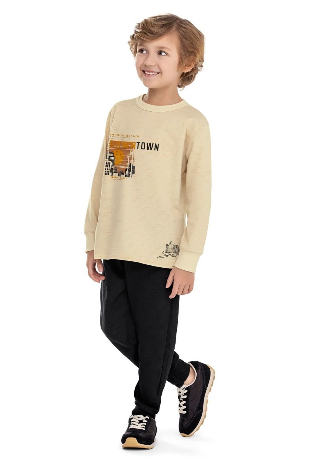 Infantil - Conjunto Longo Menino Malha Rajada Elian Bege