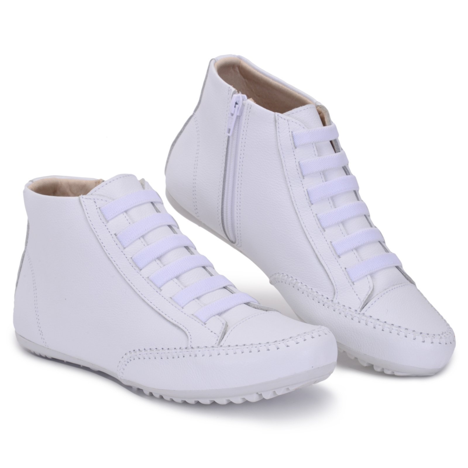 Bota Feminina de Couro Cano Curto Branca