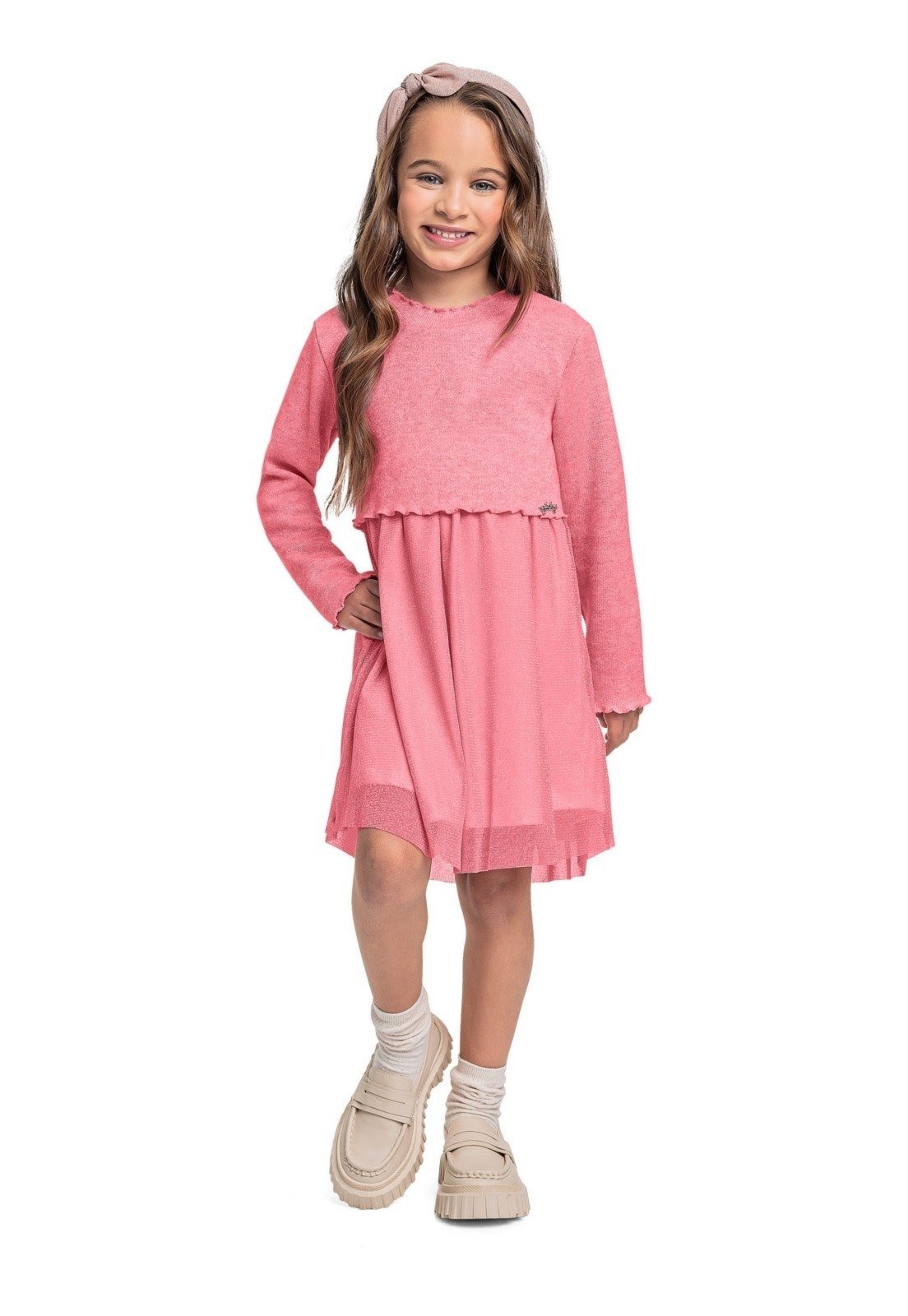 Infantil – Vestido Manga Longa em Tricot Quimby Rosa
