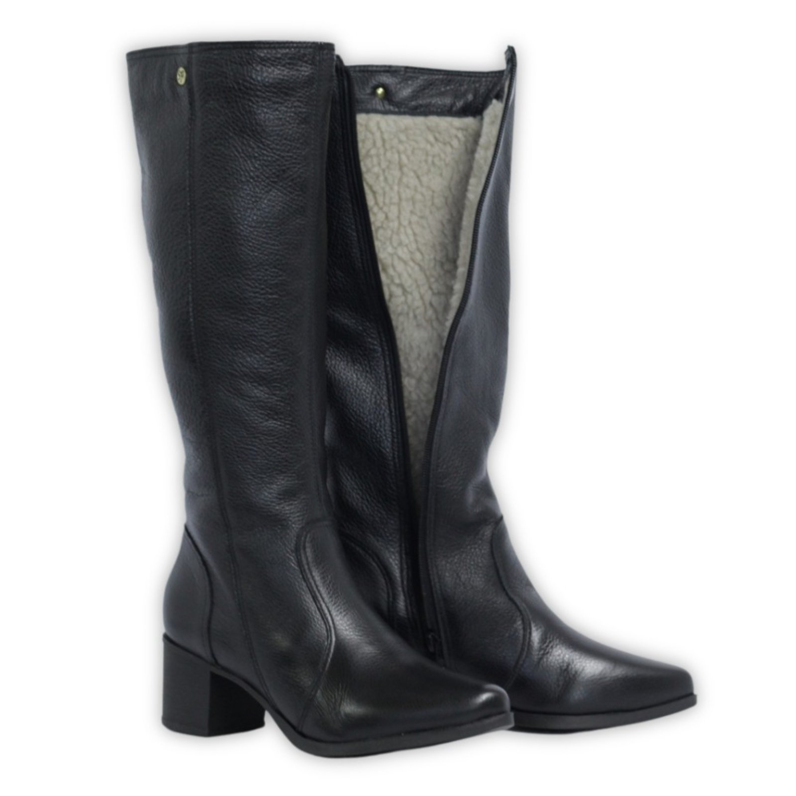 Vista 3 Bota Feminina Lã Sintética Bico Fino Cano Longo Couro Salto 4 Cm Spinelli preto Spinelli preto