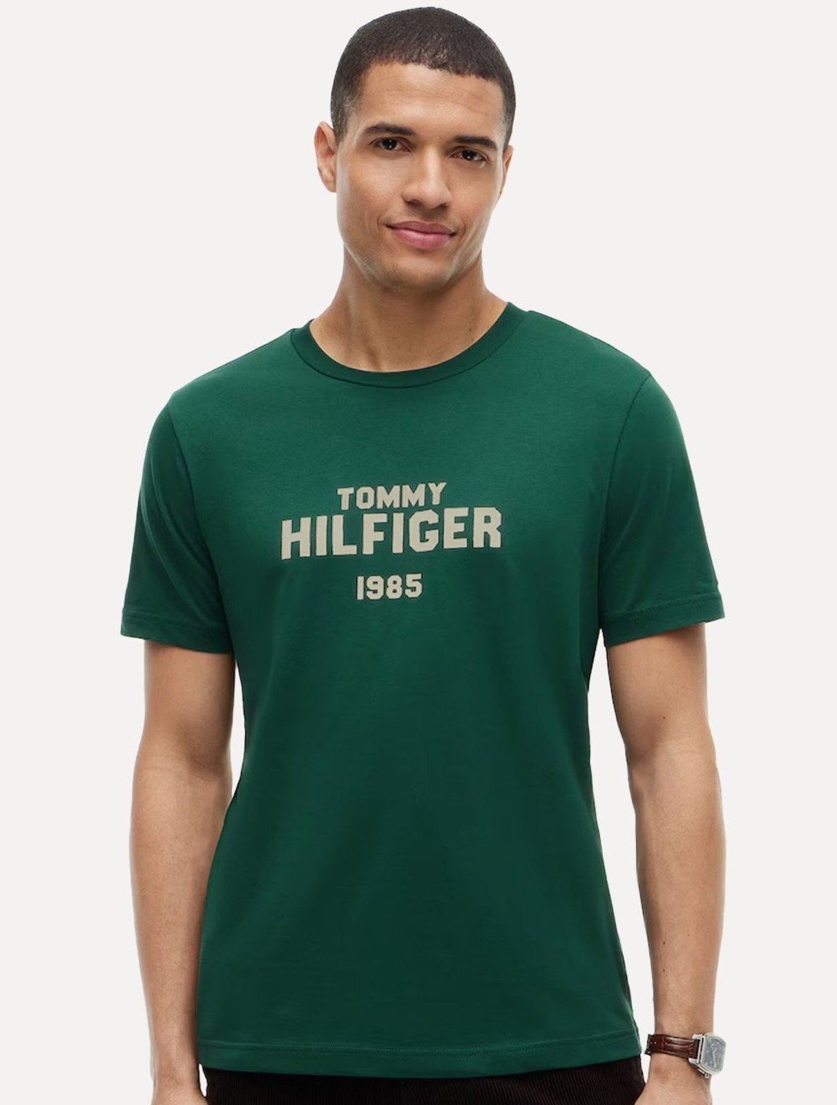 Camiseta Tommy Hilfiger Masculina Arch Logo 1985 Verde Escuro