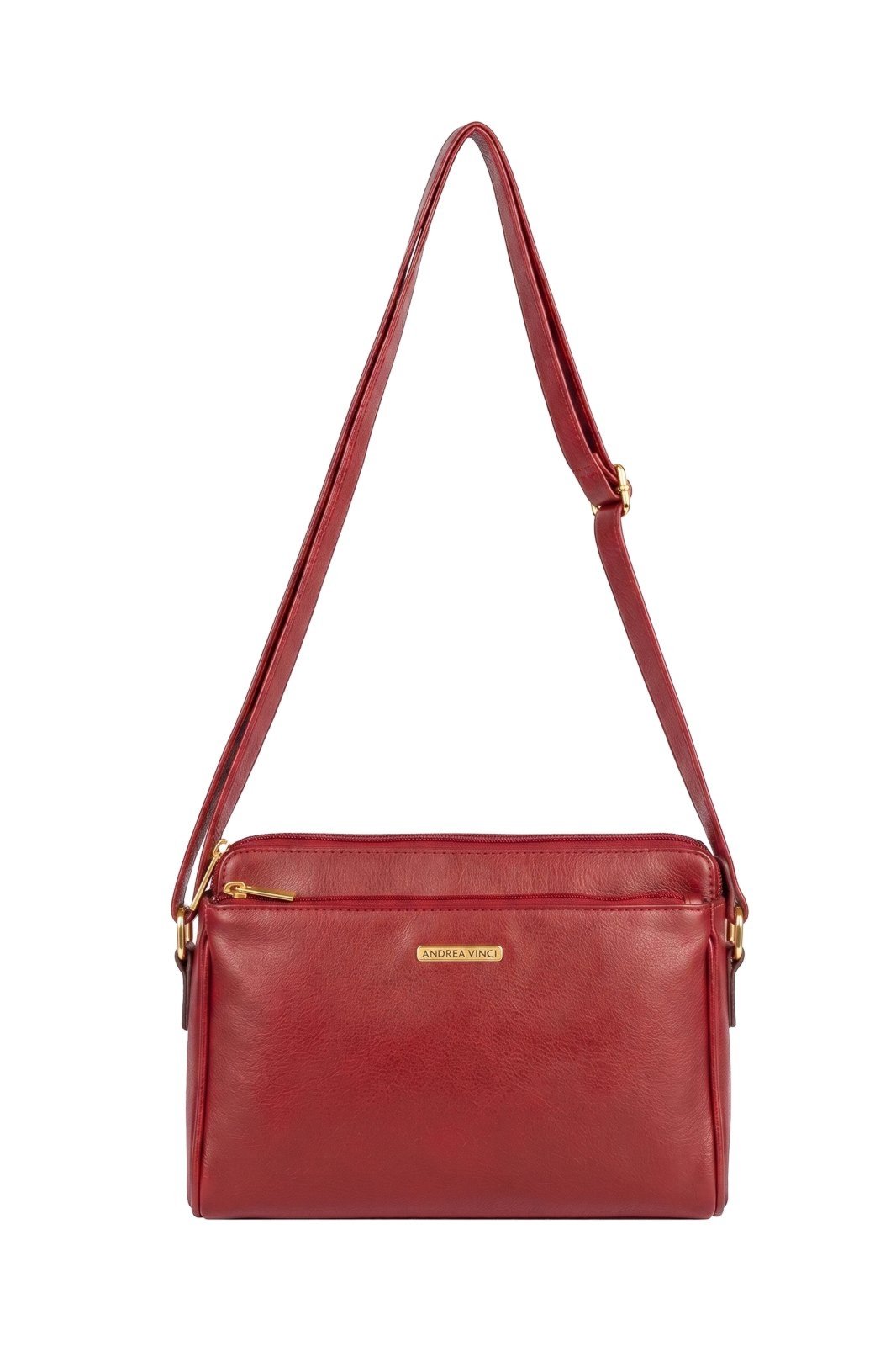 Bolsa transversal de couro liso com divisórias Marta - Vermelho
