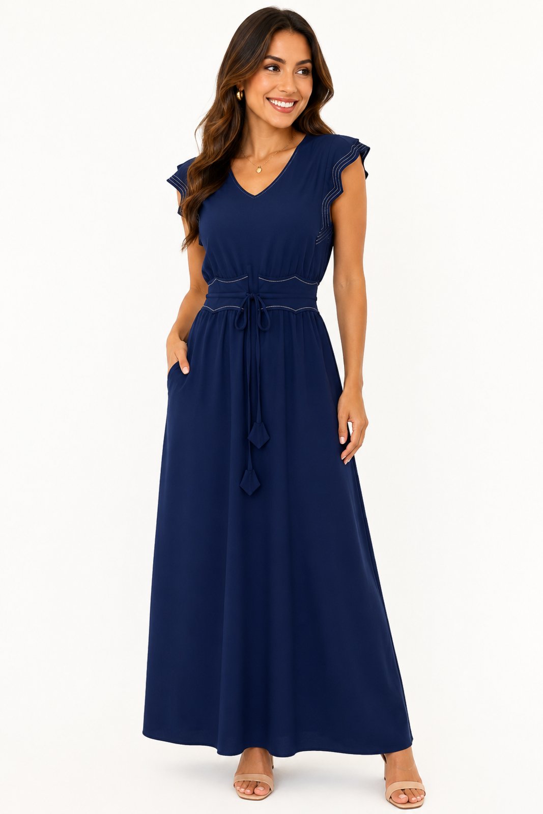 Vestido Longo D Bell Outlet Azul Marinho