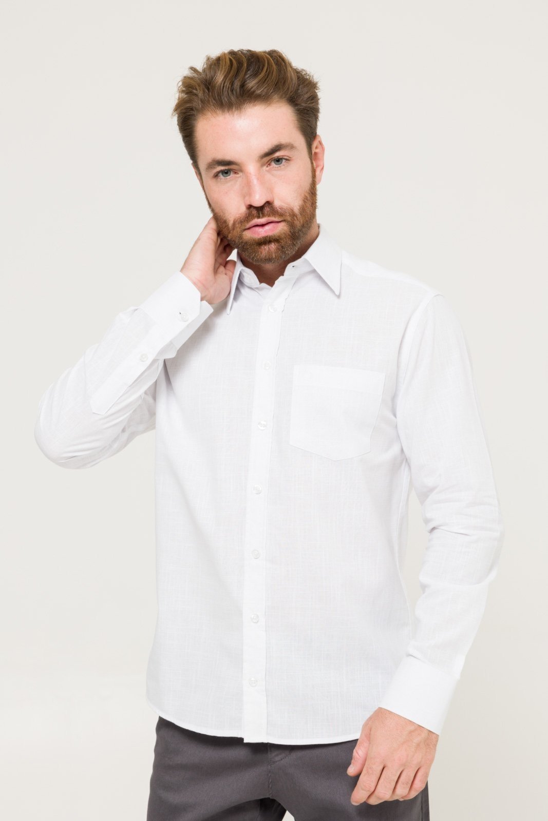 Camisa Social Masculina Olimpo Algodão Fio 50 com Bolso Manga Longa Branca