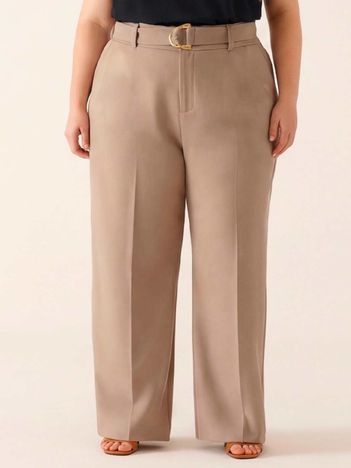 Vista 3 Calça Wide Leg de Alfaiataria Plus Size Mocha Mousse Lorde Principessa nude Principessa nude