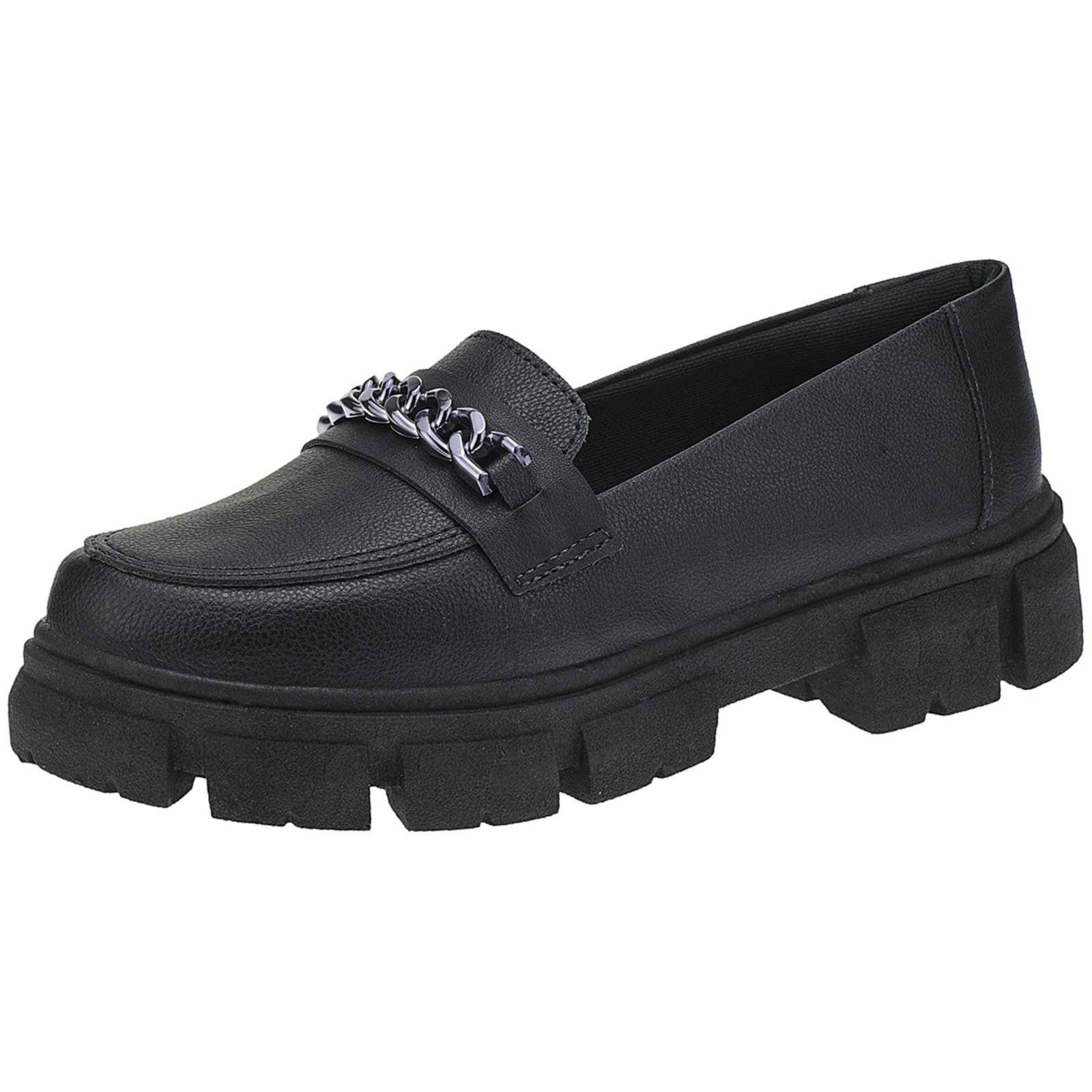 Mocassim Feminino Tratorado Oxford Plataforma Blogueira Preto