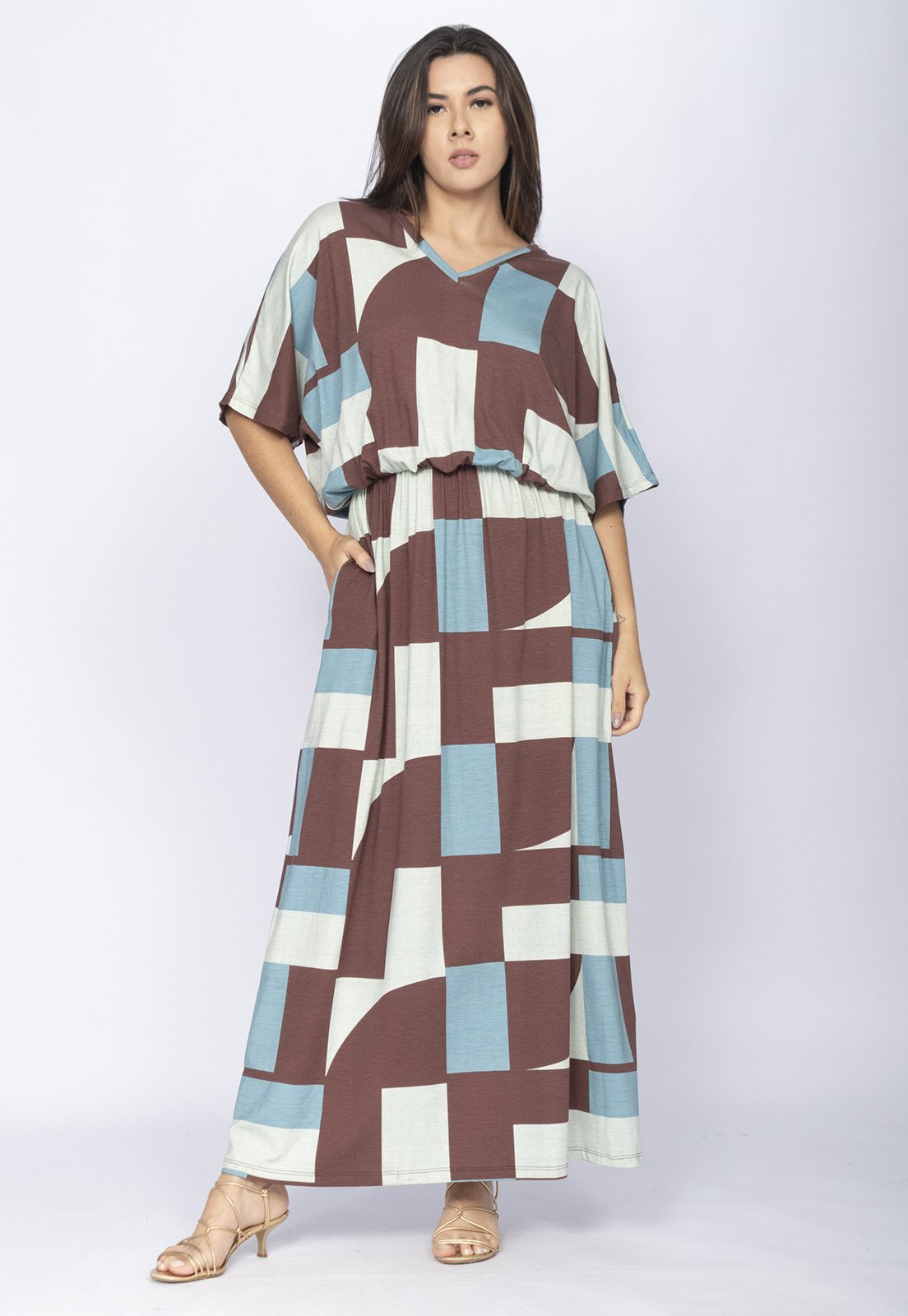 Vestido CabanaFree Longo Plus Malha Estampa Santa Rosa do Tocantis