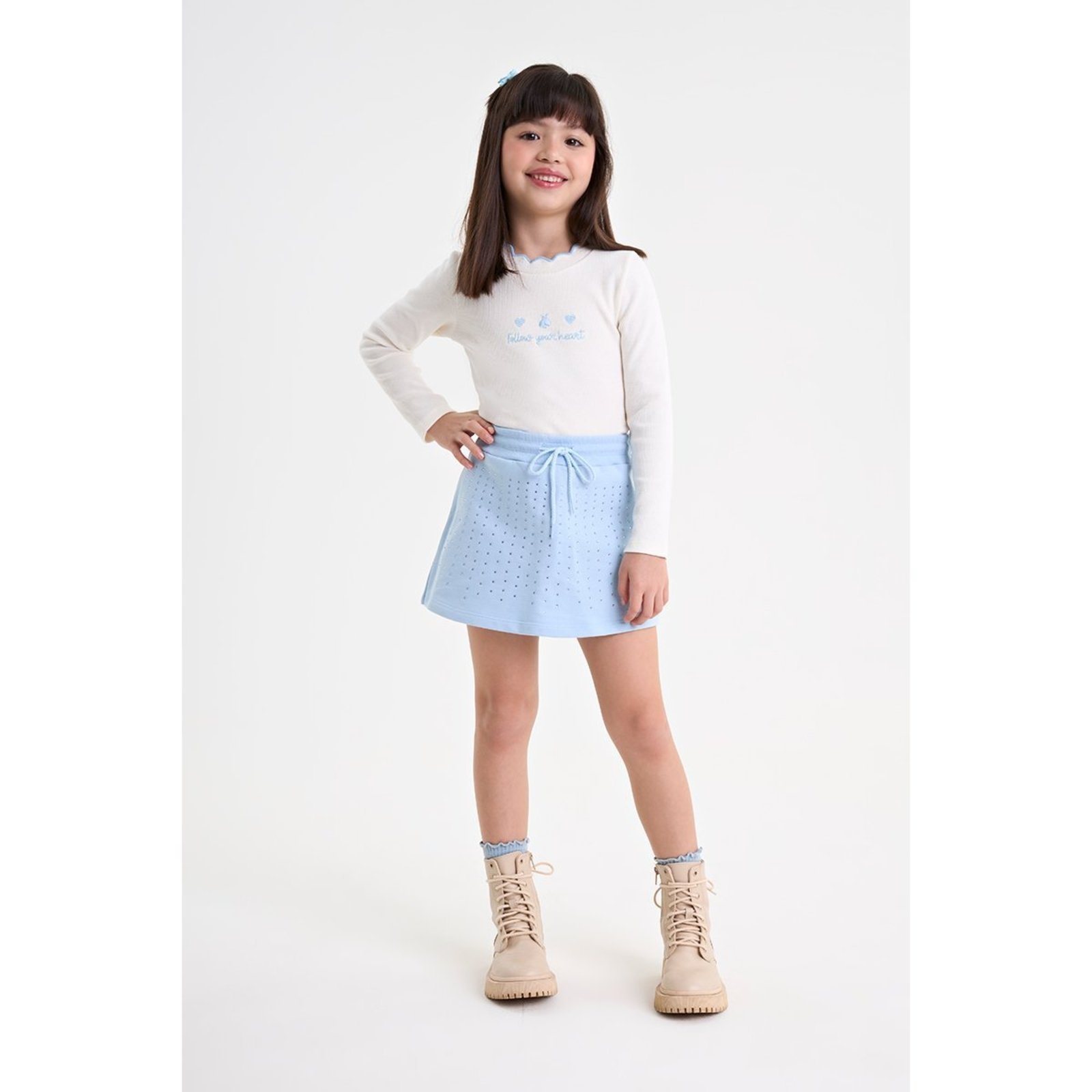 Infantil - Conjunto Feminino Blusa e Short Saia em Moletinho