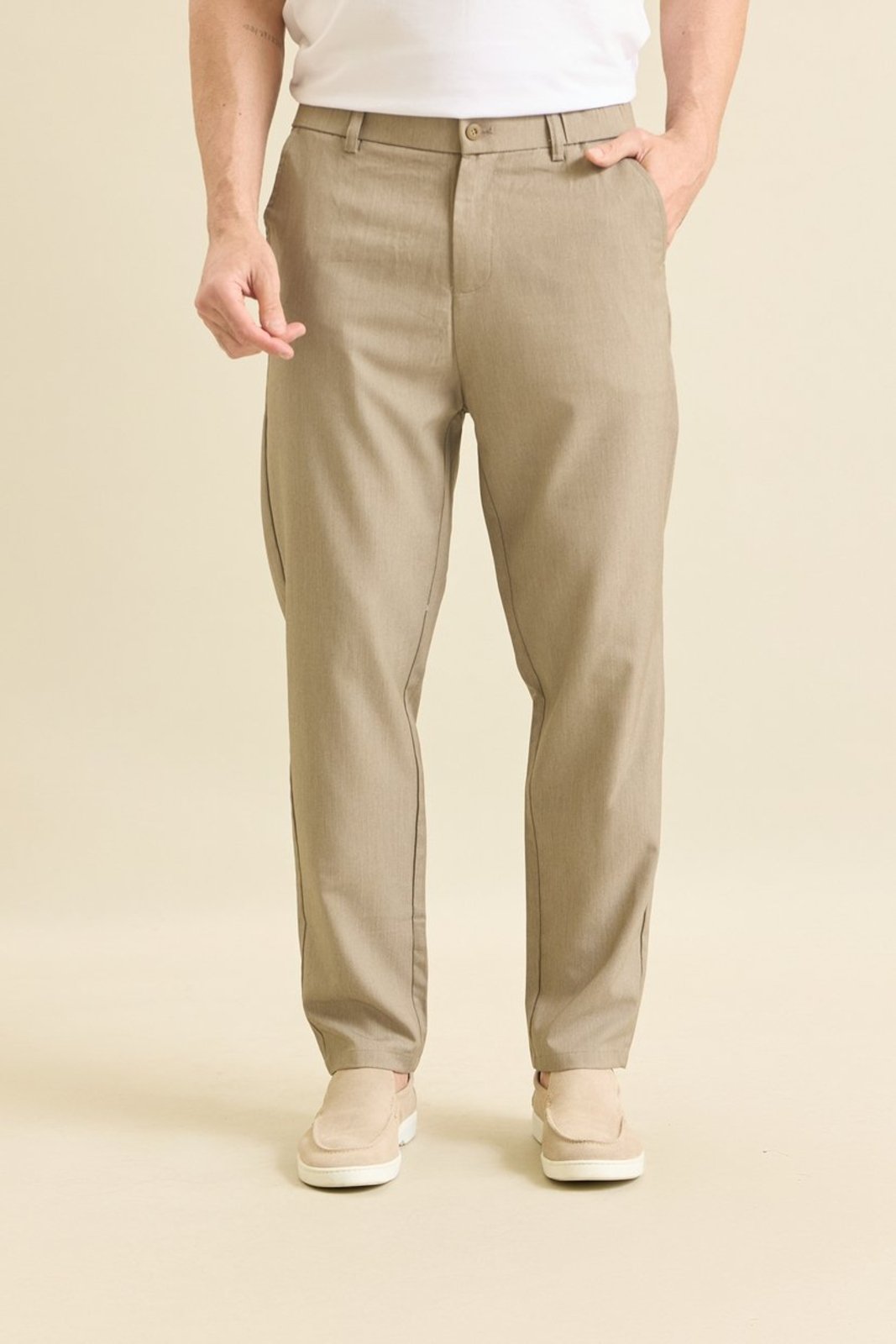 Calça Reta Alfaiataria Masculino Casual Dialogo Caqui