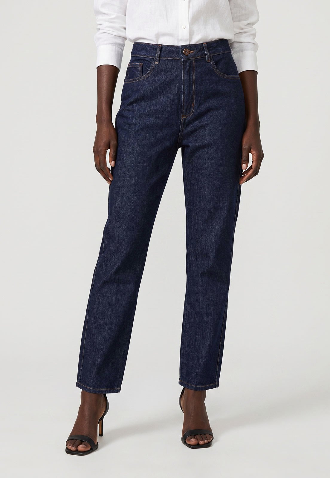 Calça Jeans Feminina Lança Perfume Luna Mom Super High Azul Escura