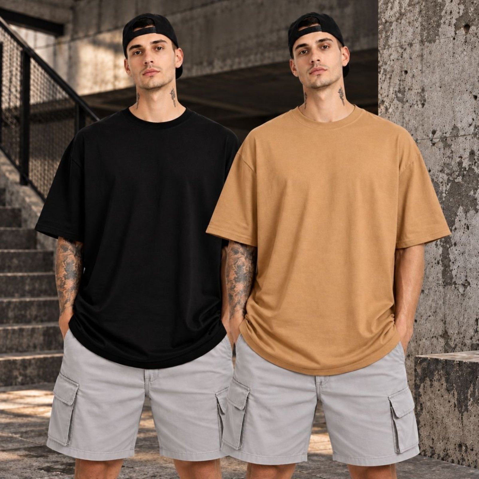 Kit 2 Camisetas Oversized Masculinas Algodão Gola Redonda Academia