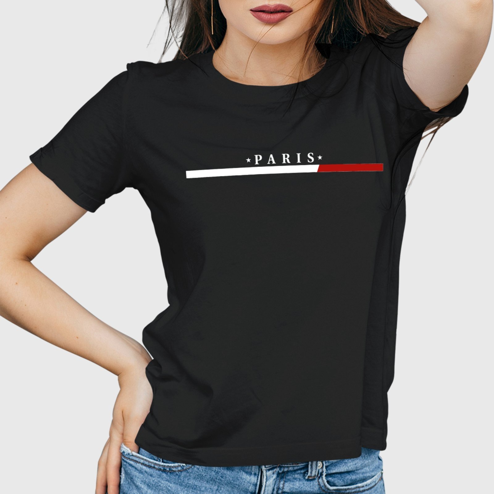 Camiseta Feminina Preta Paris Algodão Premium Benellys