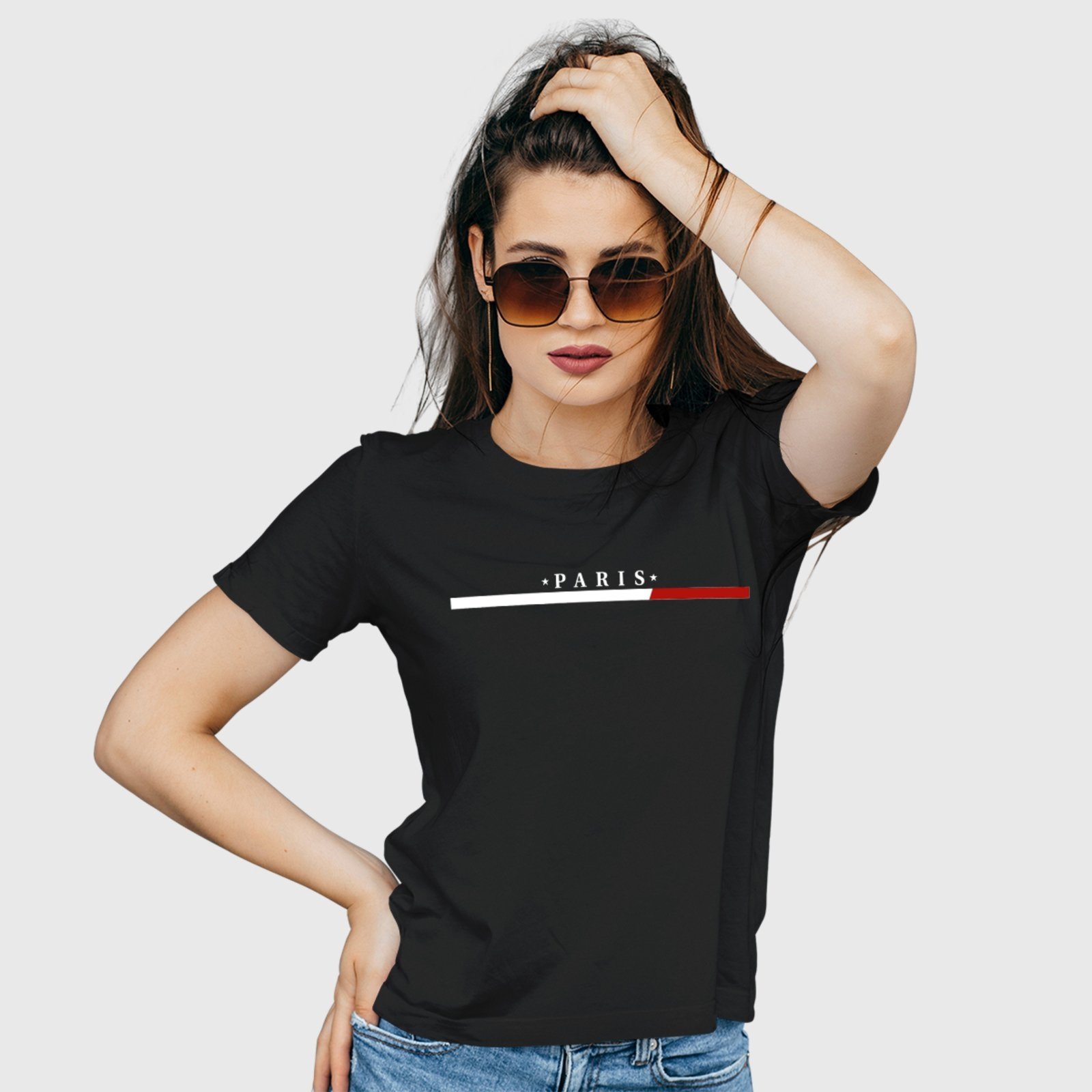 Vista 3 Camiseta Feminina Preta Paris Algodão Premium Benellys preto Benellys preto