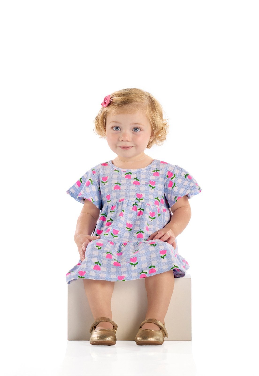 Infantil - Vestido para em Cotton Xadrez Quimby Azul