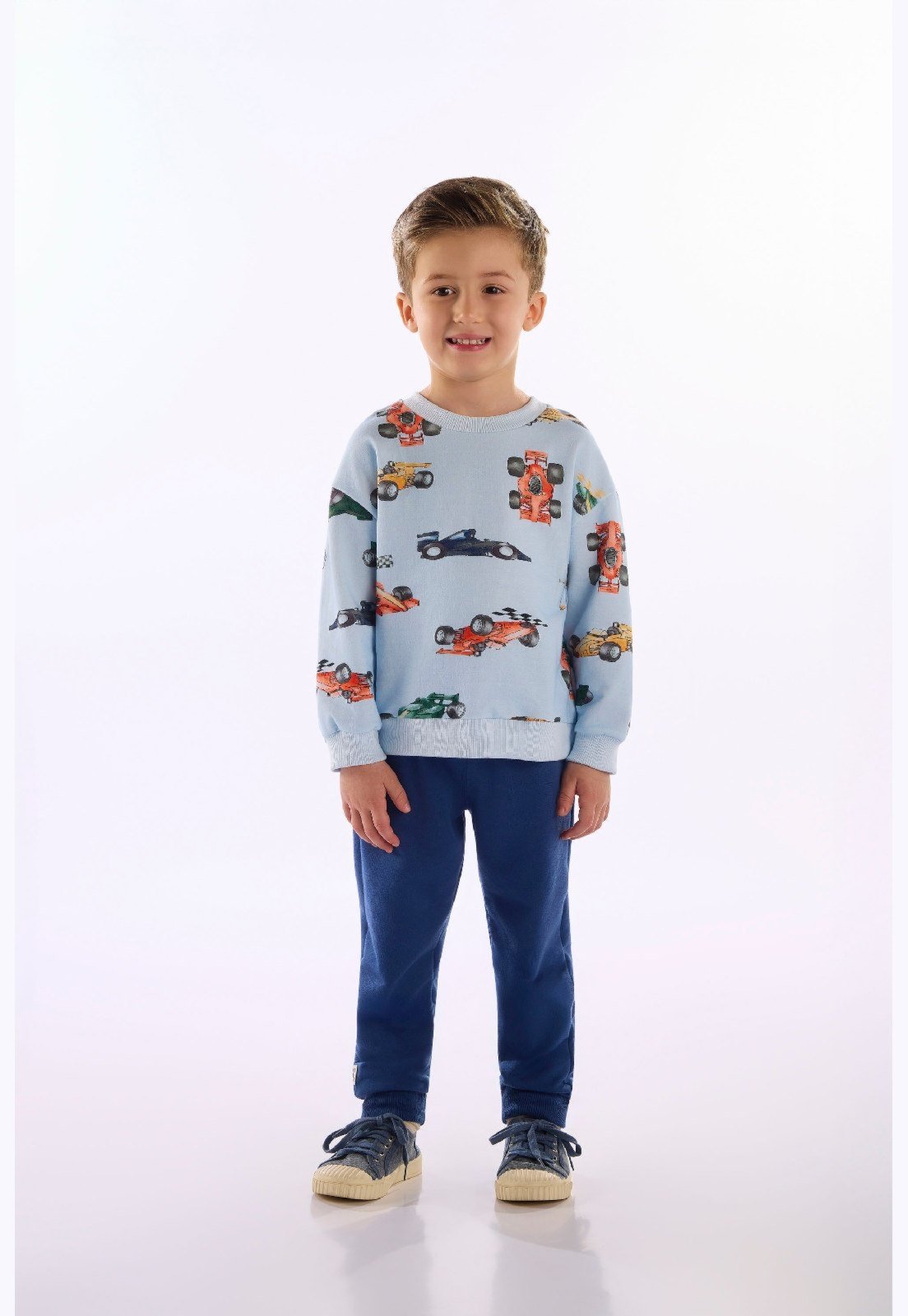 Infantil - Conjunto Carros Blusão Calça Up Baby Branco