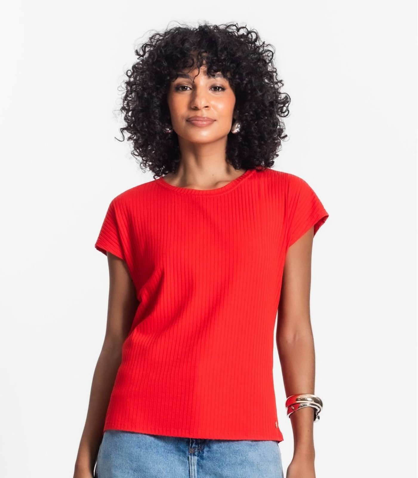 Vista 3 Blusa Feminina Ribana Canelada Básica Rovitex Rovitex Básicos laranja Rovitex Básicos laranja