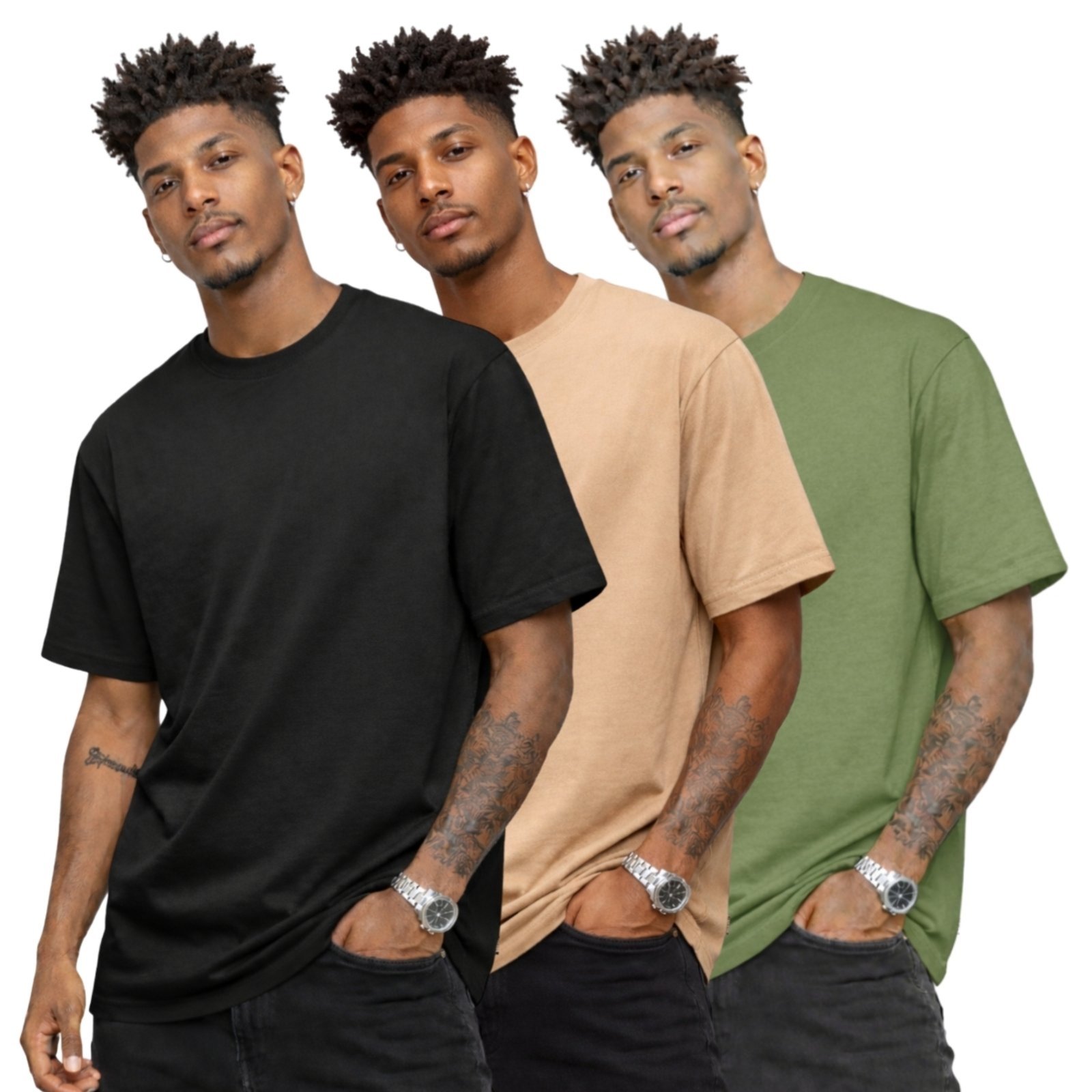 Kit 3 Camisa Masculina Camiseta Gola Redonda Lisa Algodão
