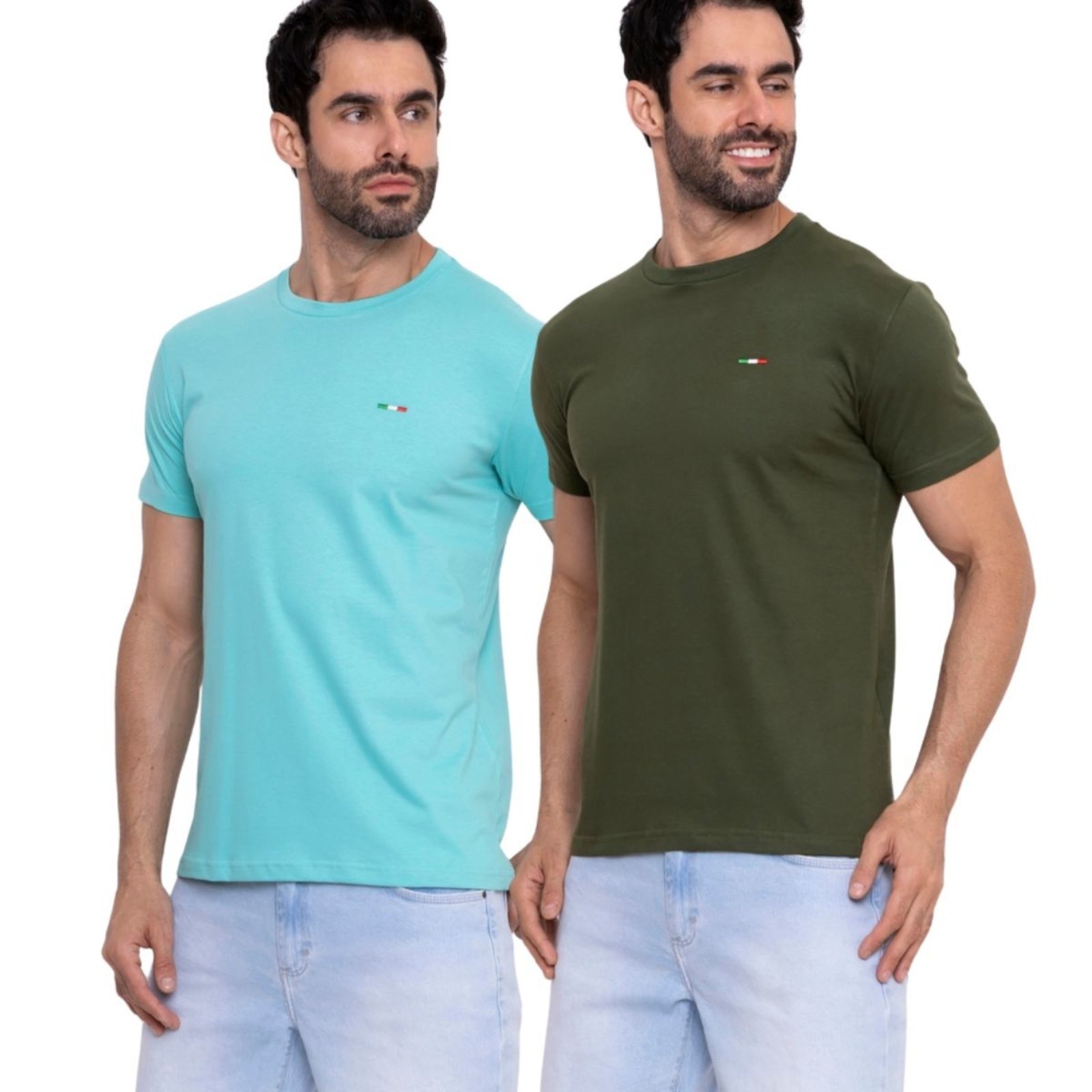 Kit 2 Camisetas Premium Azul Claro e Verde Militar