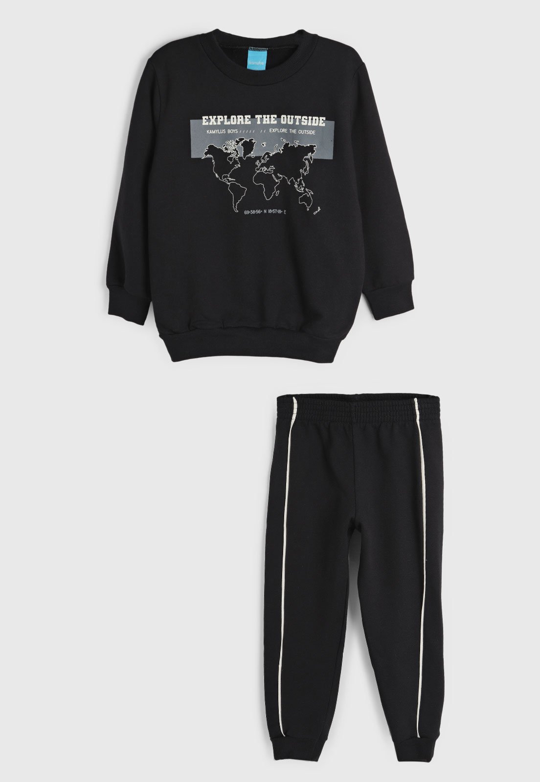 Infantil – Conjunto 2pçs Manga Longa Kamylus Mapa Mundi Preto
