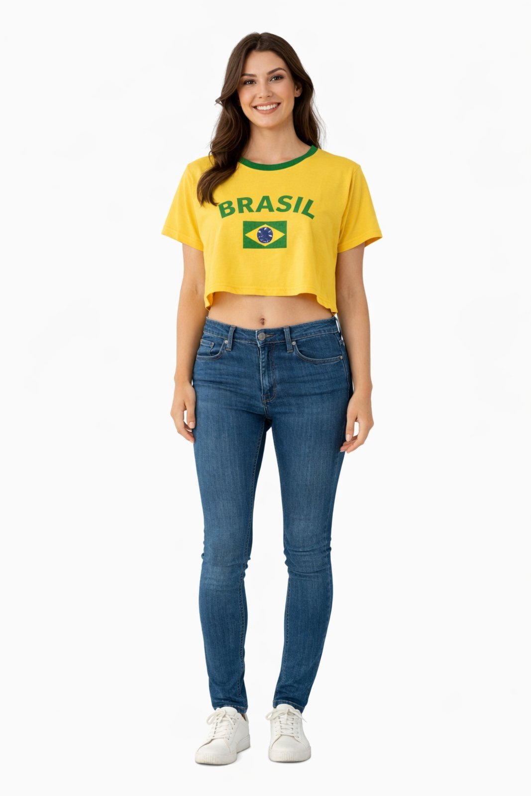 Vista 2 Cropped D Bell Outlet Fashion Estampa Brasil Amarela amarelo D BELL OUTLET FASHION amarelo